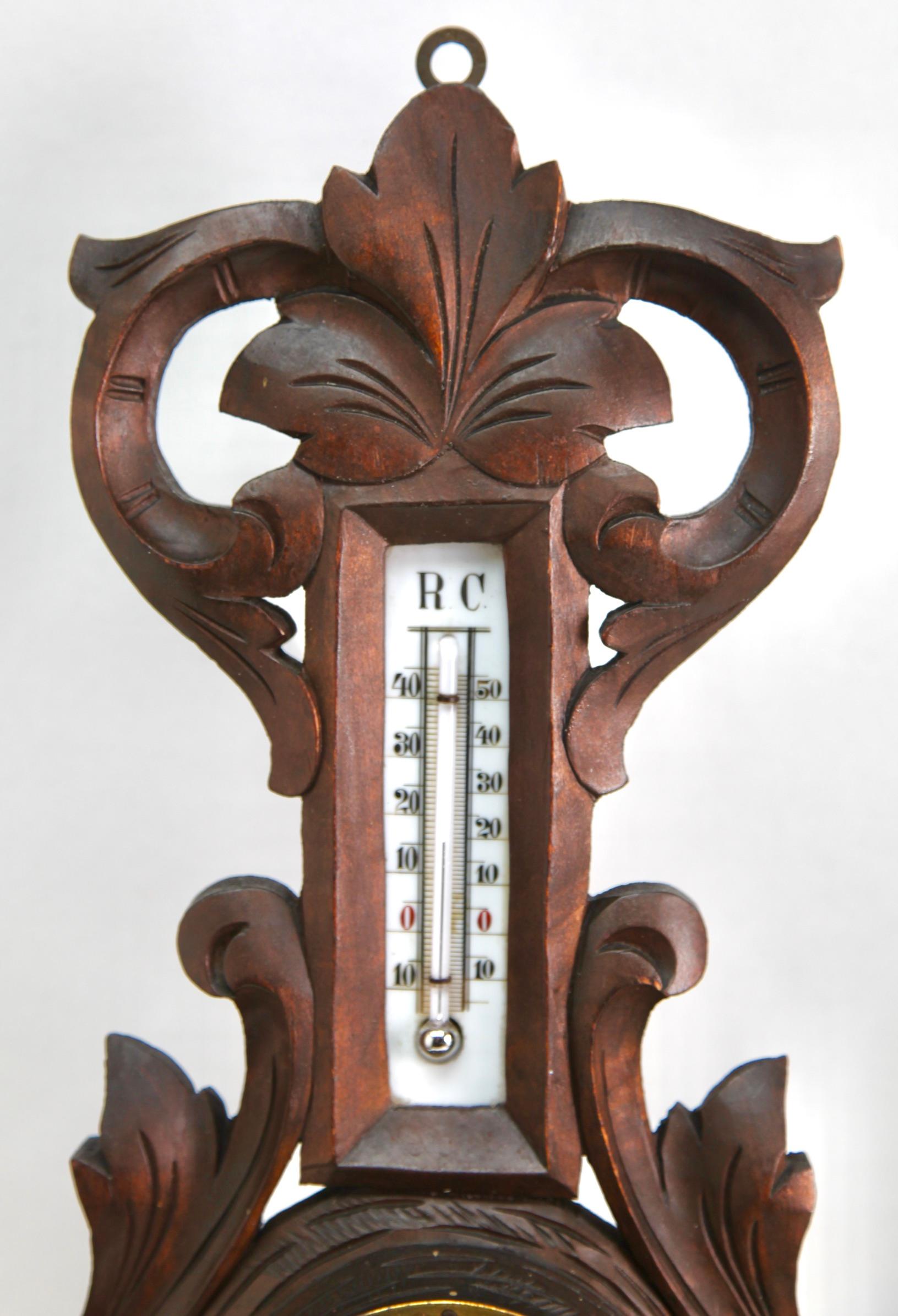 Rococo Revival Wall-Mounted Weather Station in Rococo Style Carved Walnut, 1910s For Sale