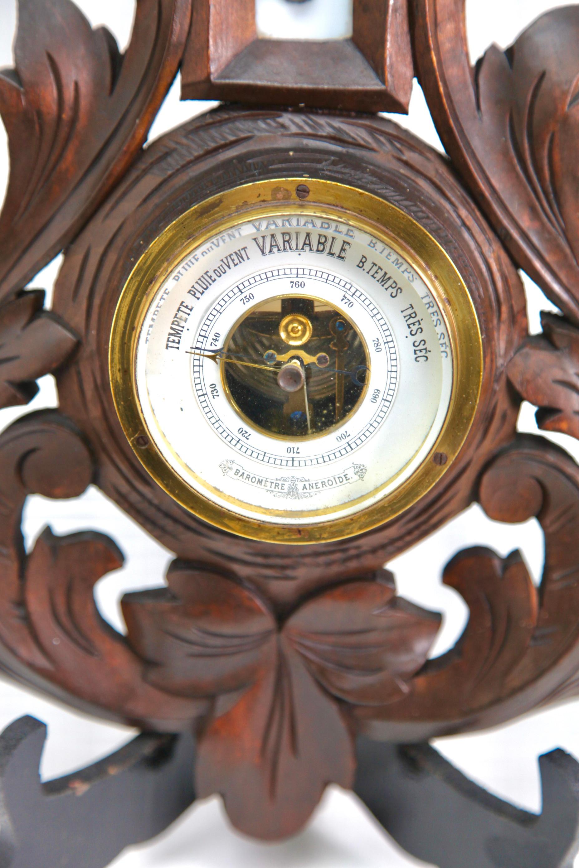 Belgian Wall-Mounted Weather Station in Rococo Style Carved Walnut, 1910s For Sale