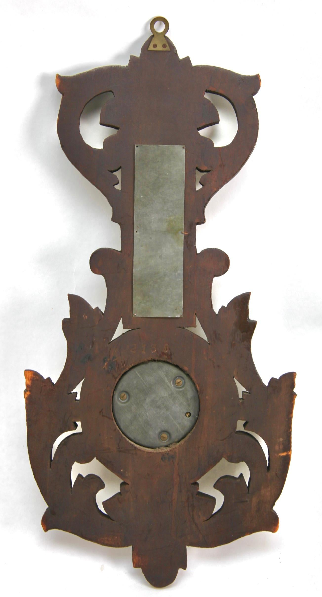Wall-Mounted Weather Station in Rococo Style Carved Walnut, 1910s For Sale 1