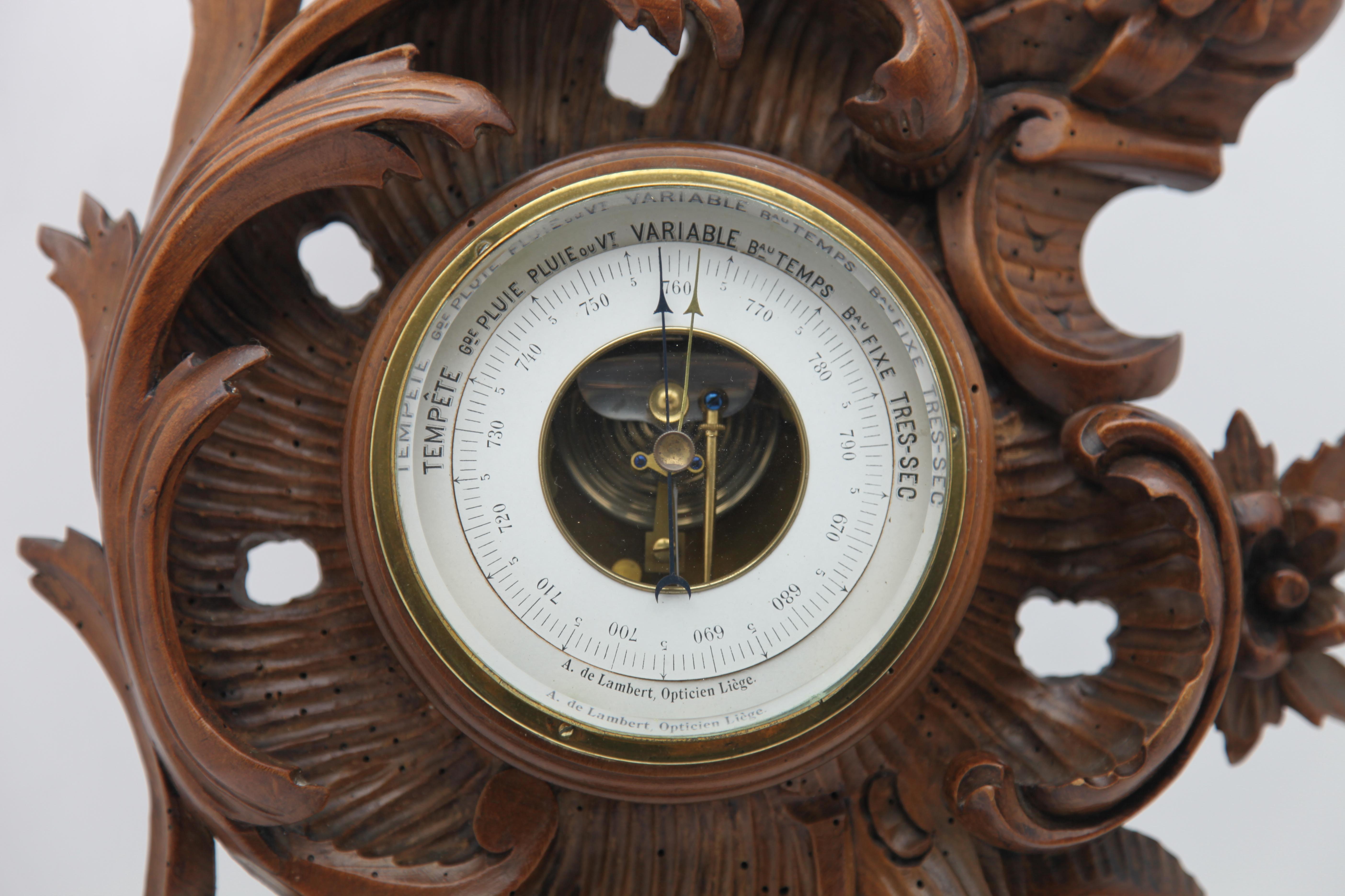 Rococo Revival Wall-Mounted Weather Station in Rococo Style Carved Walnut by De Lambert, 1910s