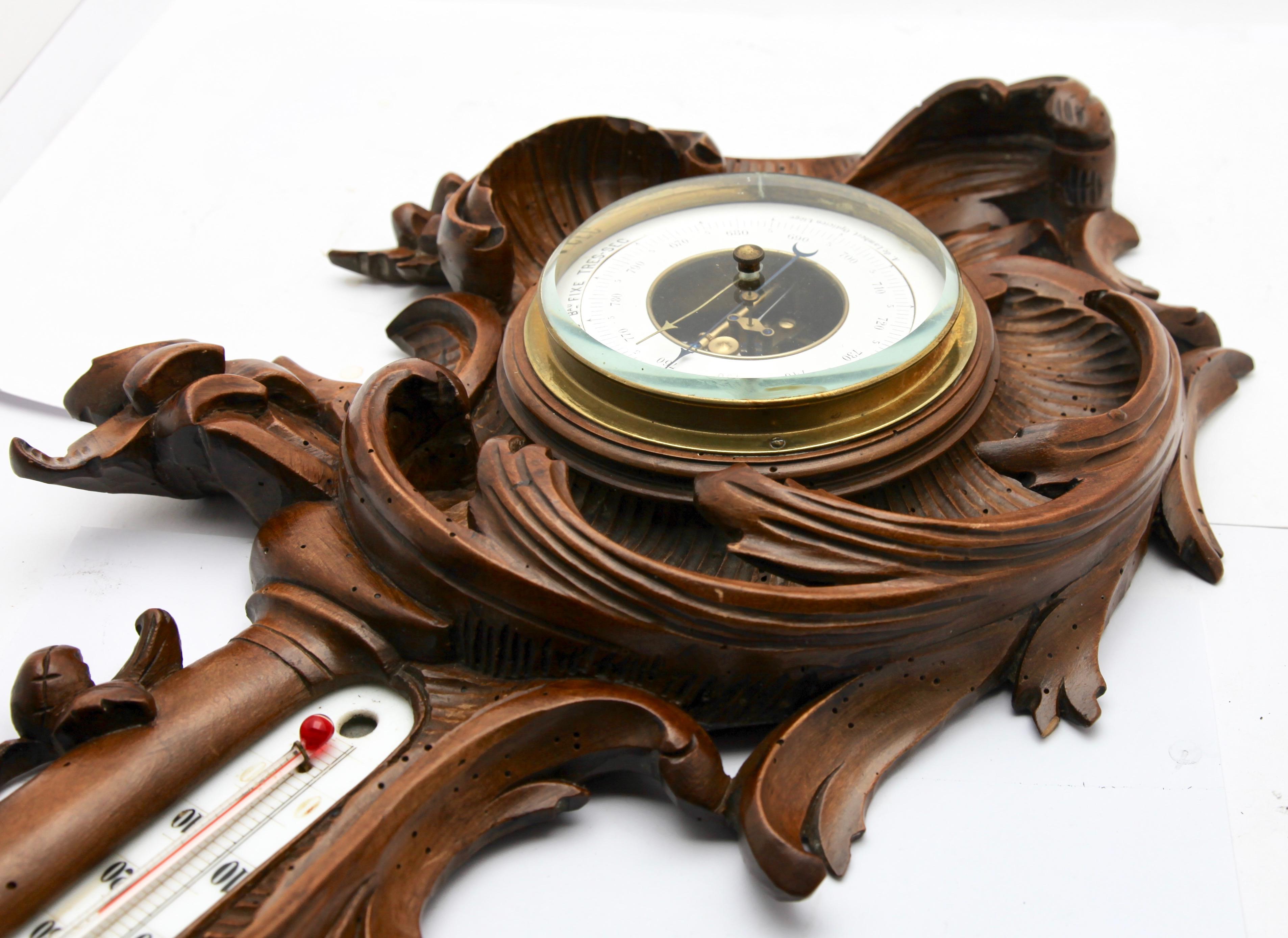 Wall-Mounted Weather Station in Rococo Style Carved Walnut by De Lambert, 1910s 1