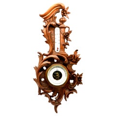 Wall-Mounted Weather Station in Rococo Style Carved Walnut by De Lambert, 1910s