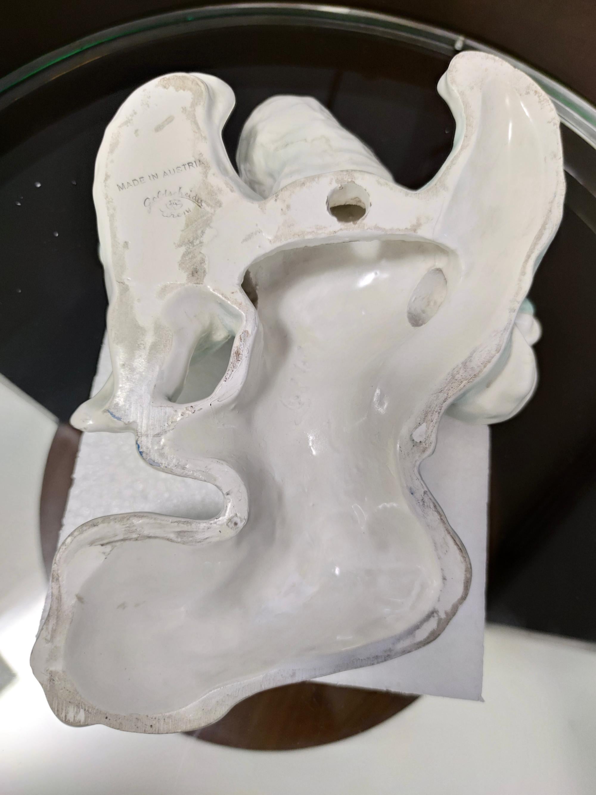 Wall Mounted White Glazed Ceramic Cherub Candleholder by Goldscheider, Austria For Sale 2