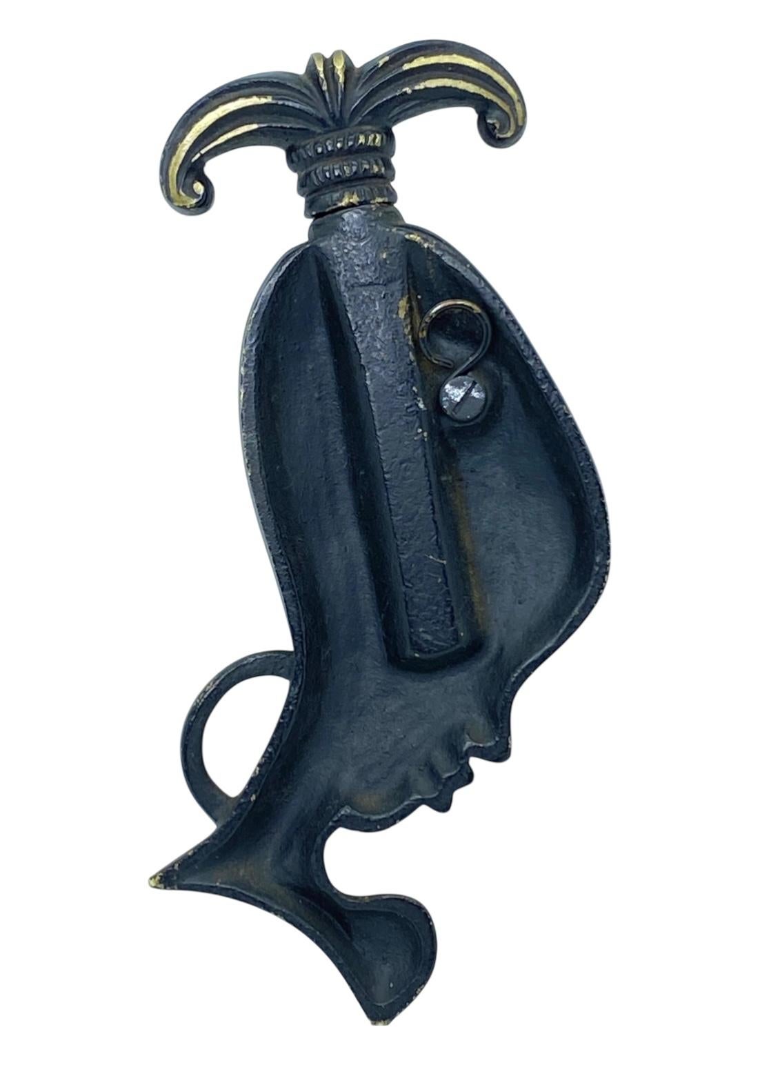 Austrian Wall mounted Woman Head Bronze Corkscrew Vienna, Austria, 1950s, Midcentury For Sale