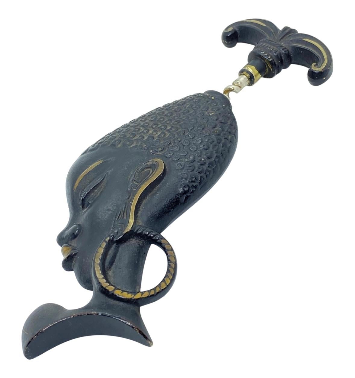 Wall mounted Woman Head Bronze Corkscrew Vienna, Austria, 1950s, Midcentury In Good Condition For Sale In Nuernberg, DE