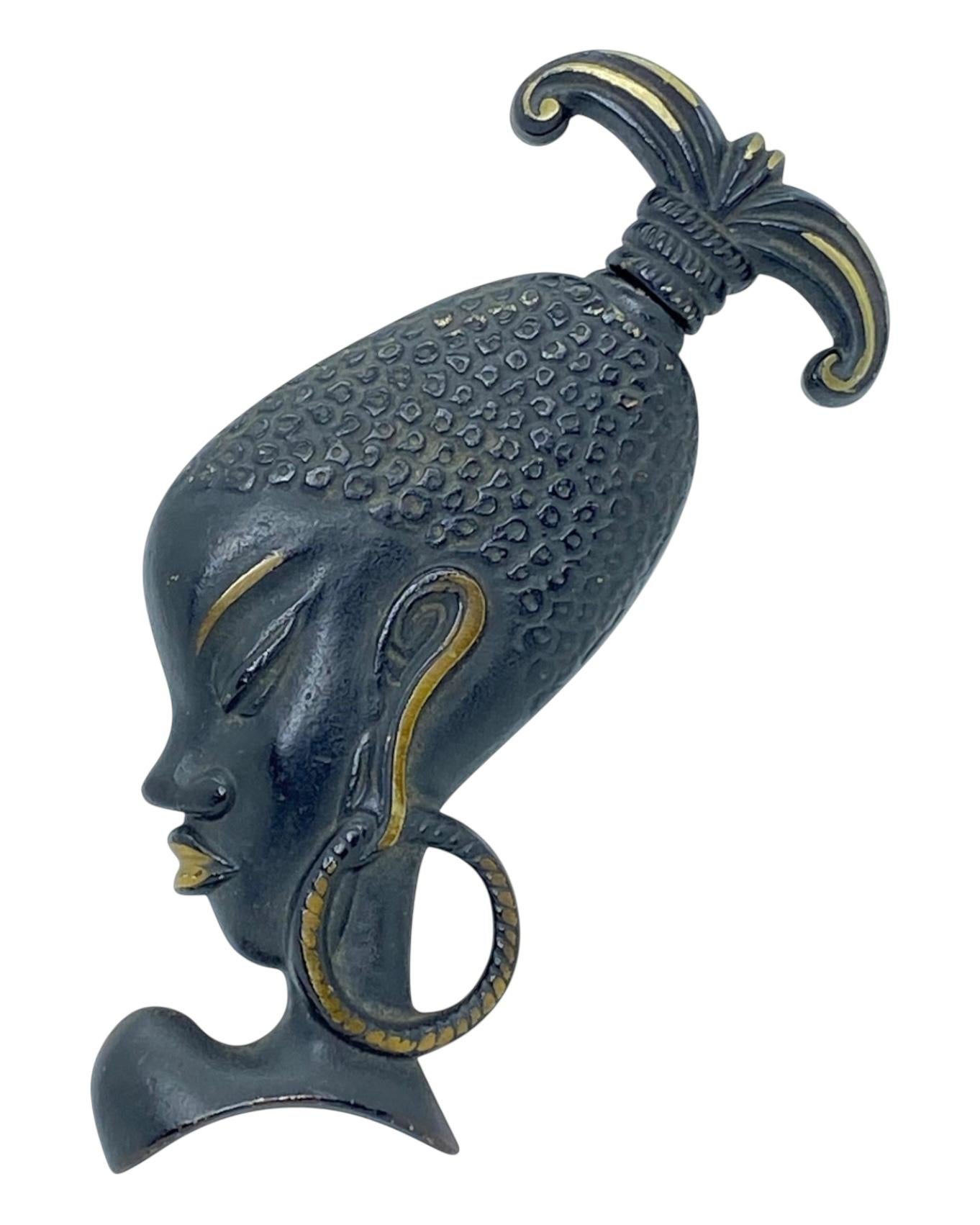 Mid-20th Century Wall mounted Woman Head Bronze Corkscrew Vienna, Austria, 1950s, Midcentury For Sale