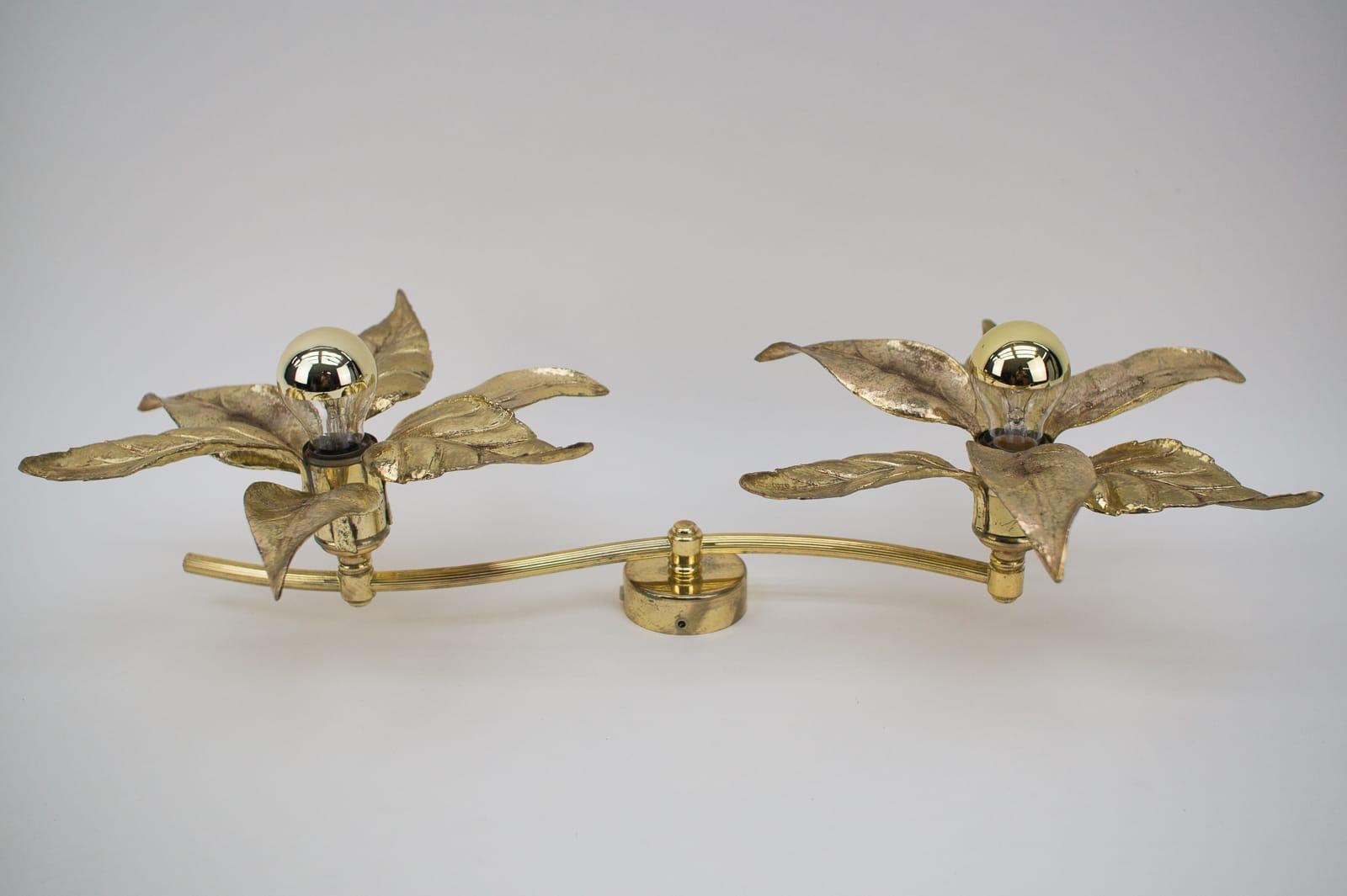 Gilt Wall or Ceiling Double Lamp by Willy Daro for Massive, Belgium, 1960s For Sale