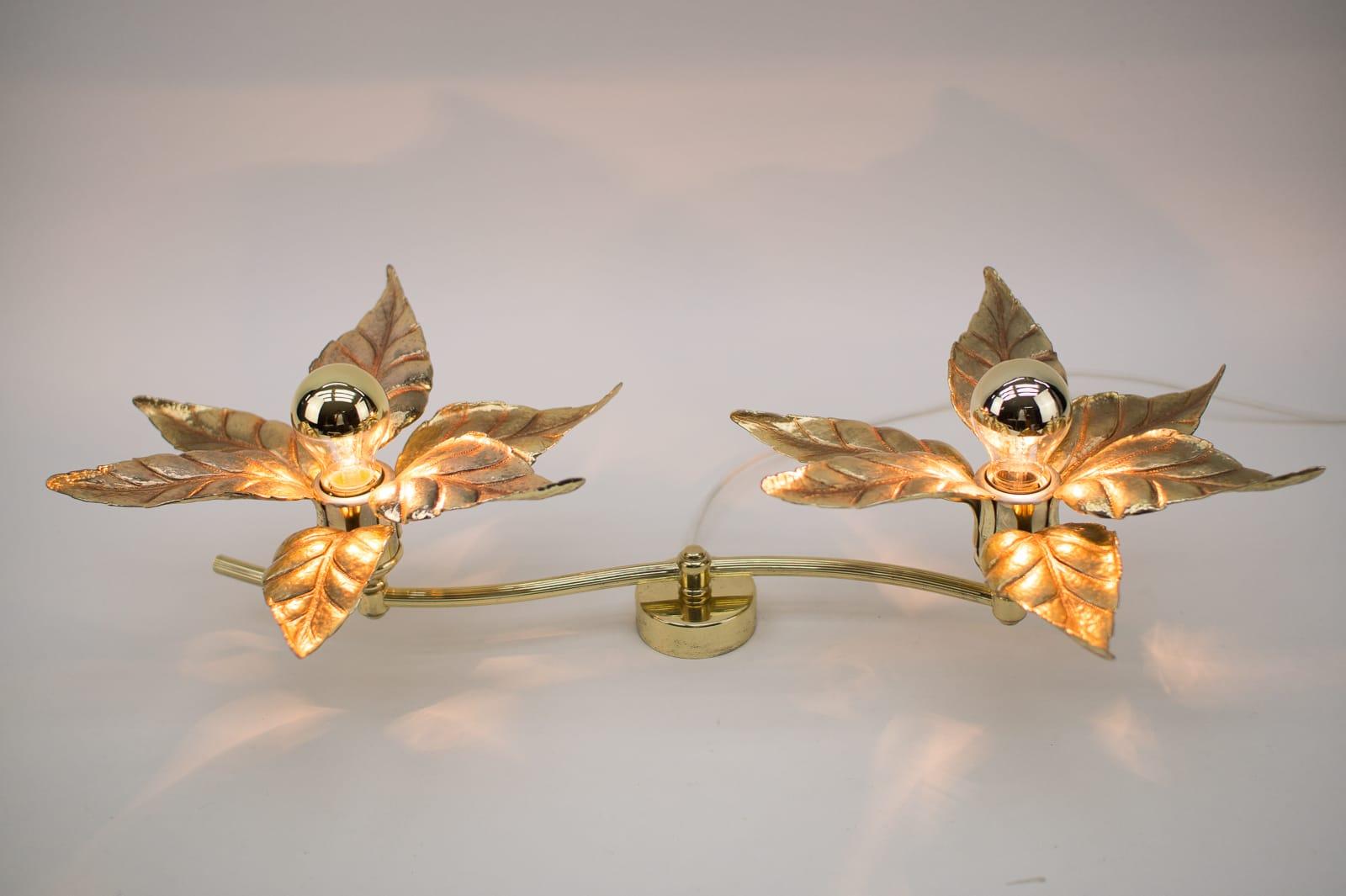 Gilt Wall or Ceiling Double Lamp by Willy Daro for Massive, Belgium, 1960s For Sale