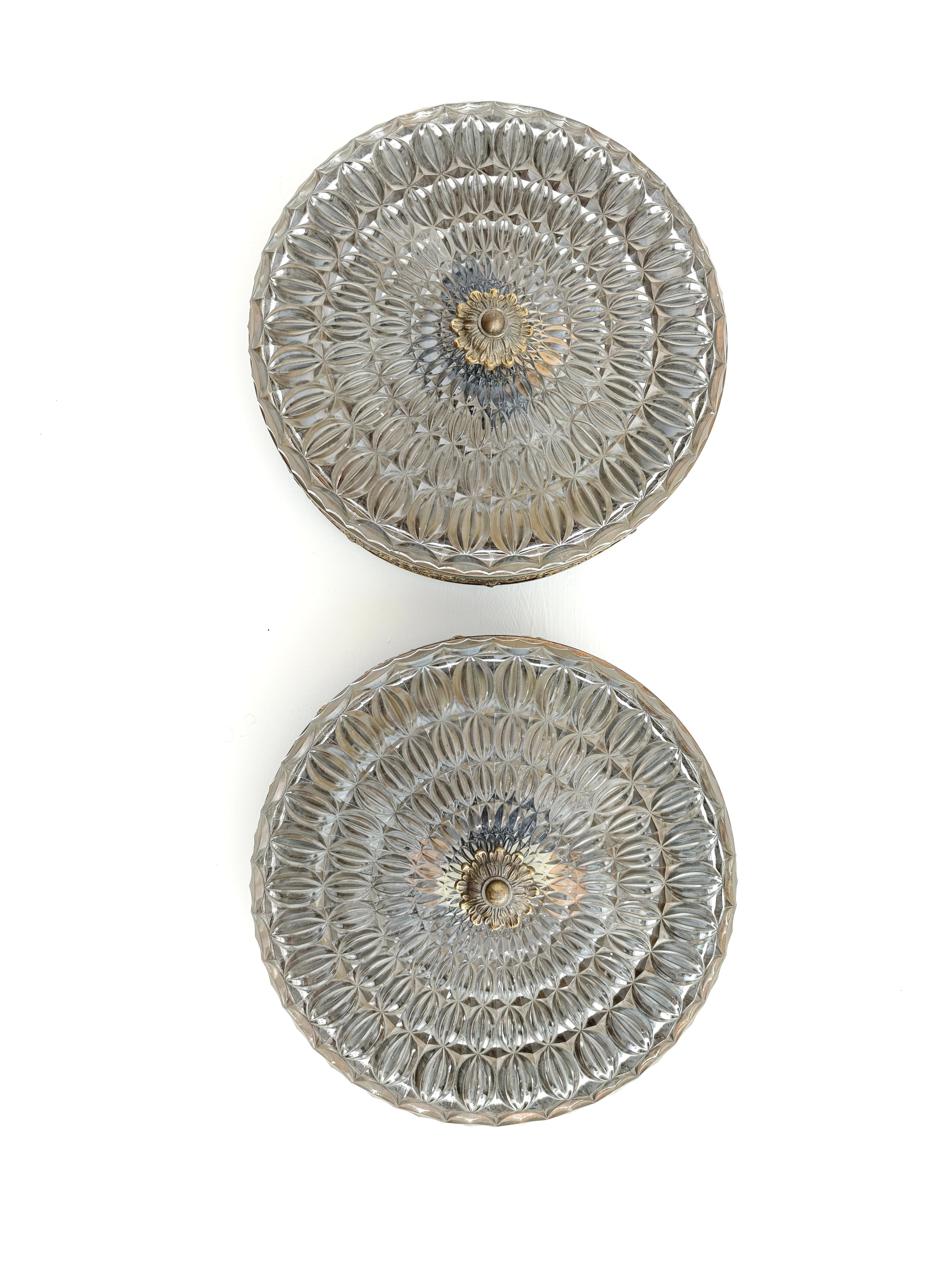 Lámpara de Pared o Techo en Bronce Latón y Cristal Italia Años 50/60 Mediados de Siglo en venta 5