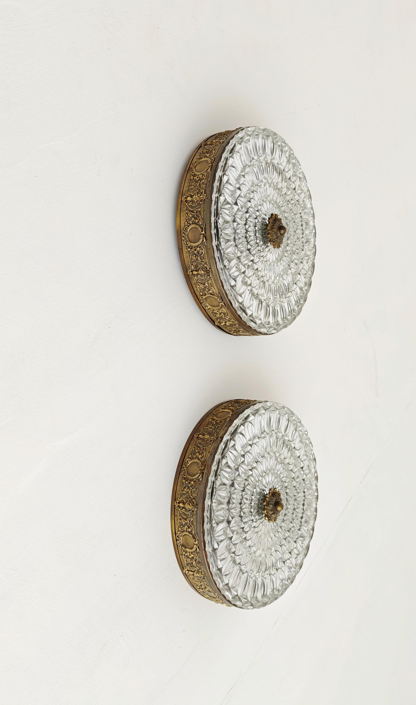 Lámpara de Pared o Techo en Bronce Latón y Cristal Italia Años 50/60 Mediados de Siglo en venta 7
