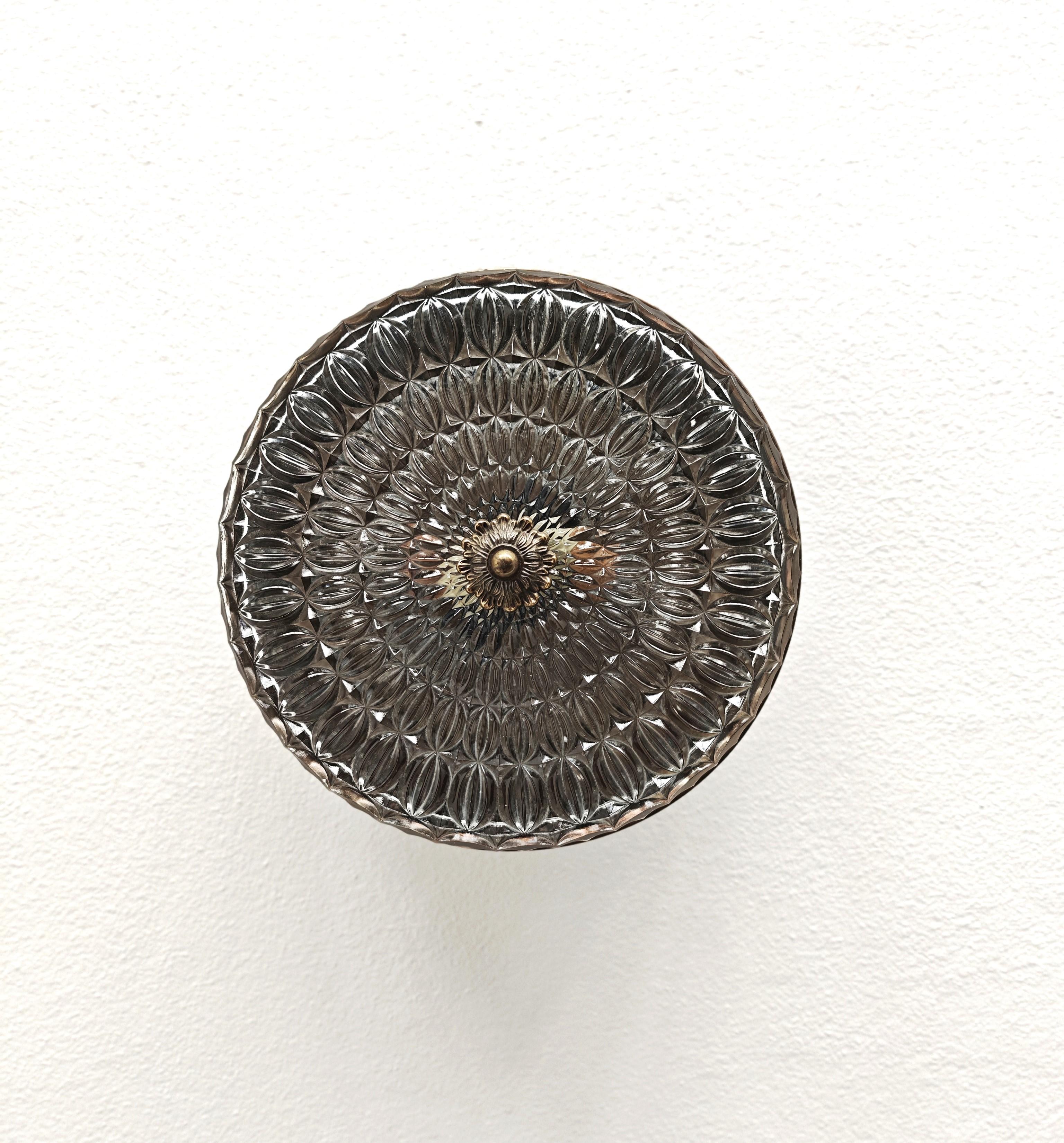 Lámpara de Pared o Techo en Bronce Latón y Cristal Italia Años 50/60 Mediados de Siglo en venta 2