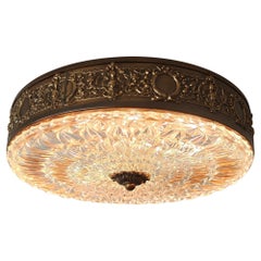 Wall or Ceiling Lamp in Brass Bronze and Glass Italy 1950/60s Mid-Century