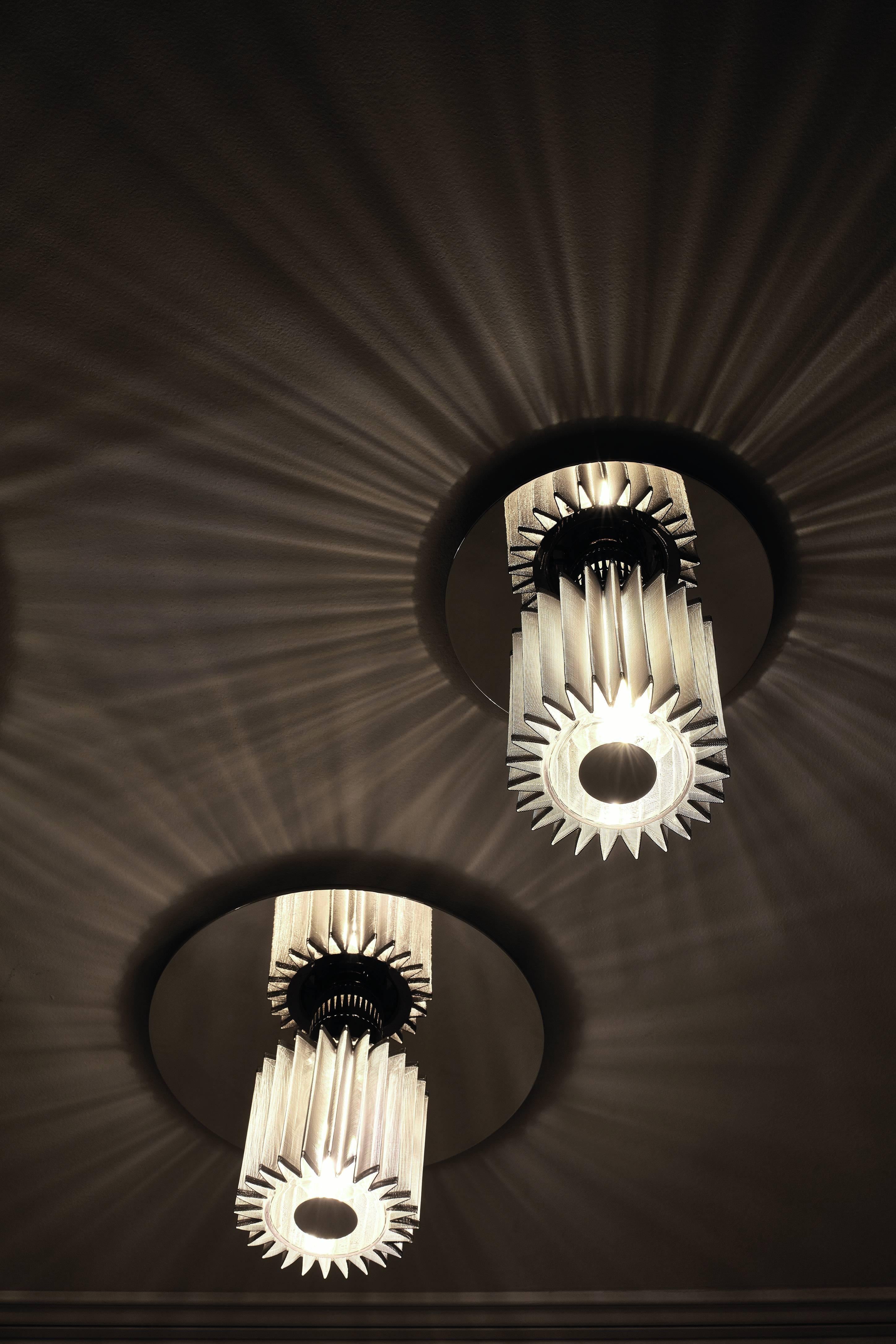 Wall or Ceiling Lamp in Steel, Glass and Mesh Part, French Contemporary Light For Sale 2