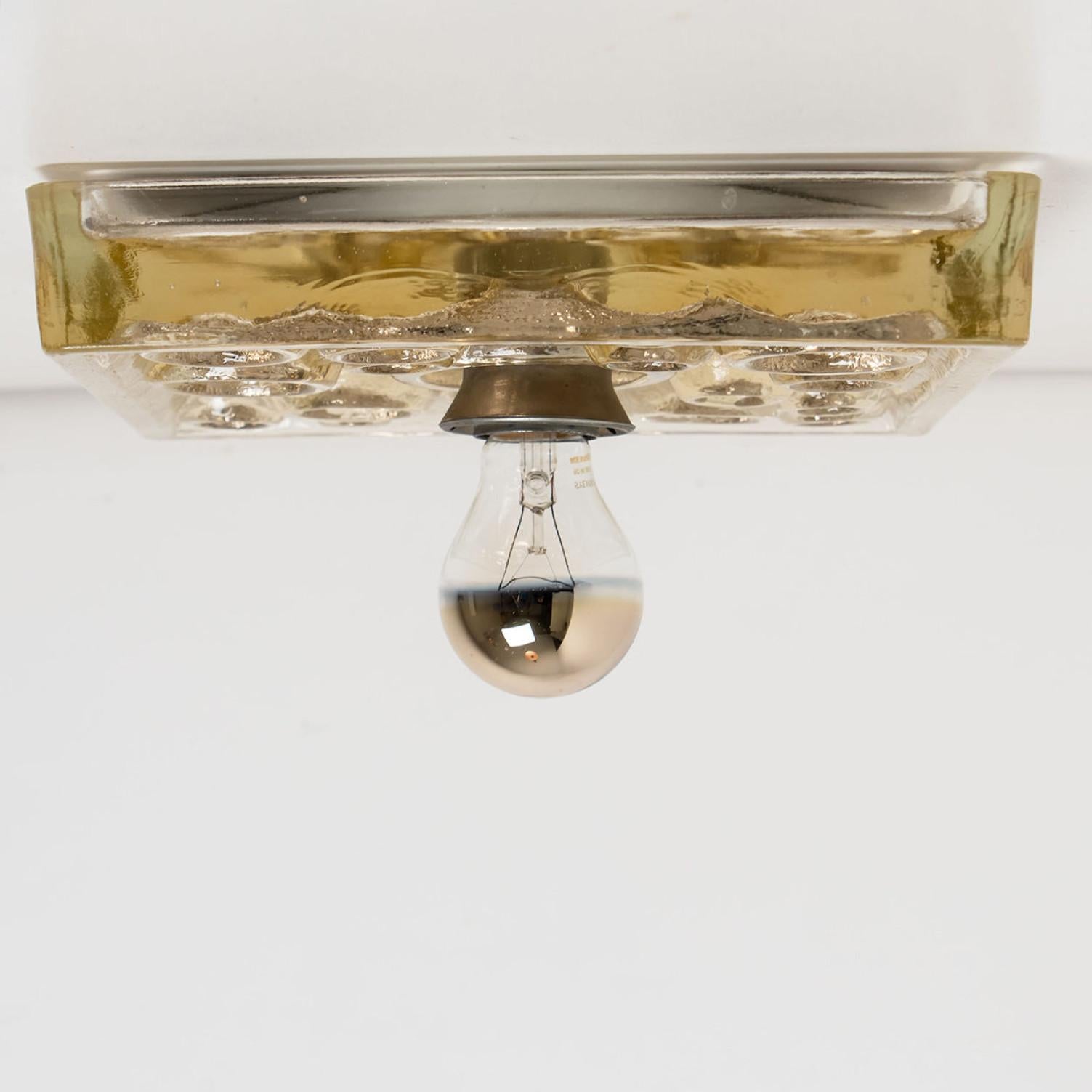German Wall or Ceiling Light, Sculptural Glass, 1970s For Sale