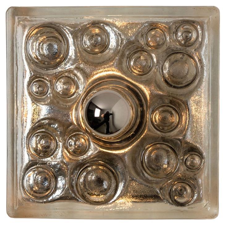 Wall or Ceiling Light, Sculptural Glass, 1970s For Sale