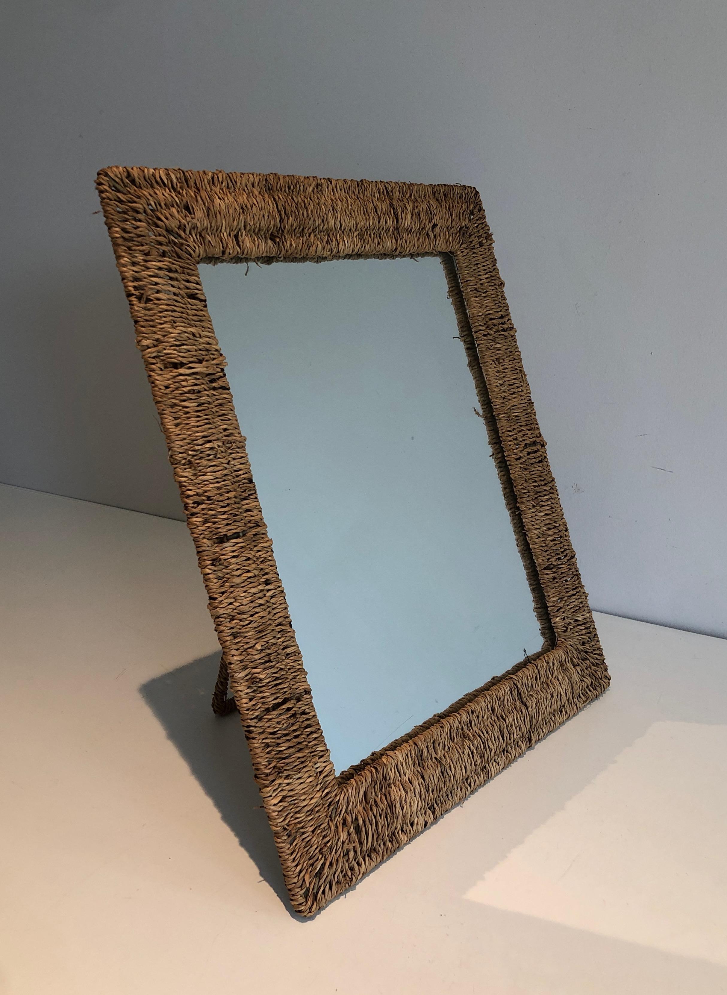 Mid-Century Modern Wall or Standing Rope Mirror, in the Style of Audoux Minet, circa 1970 For Sale