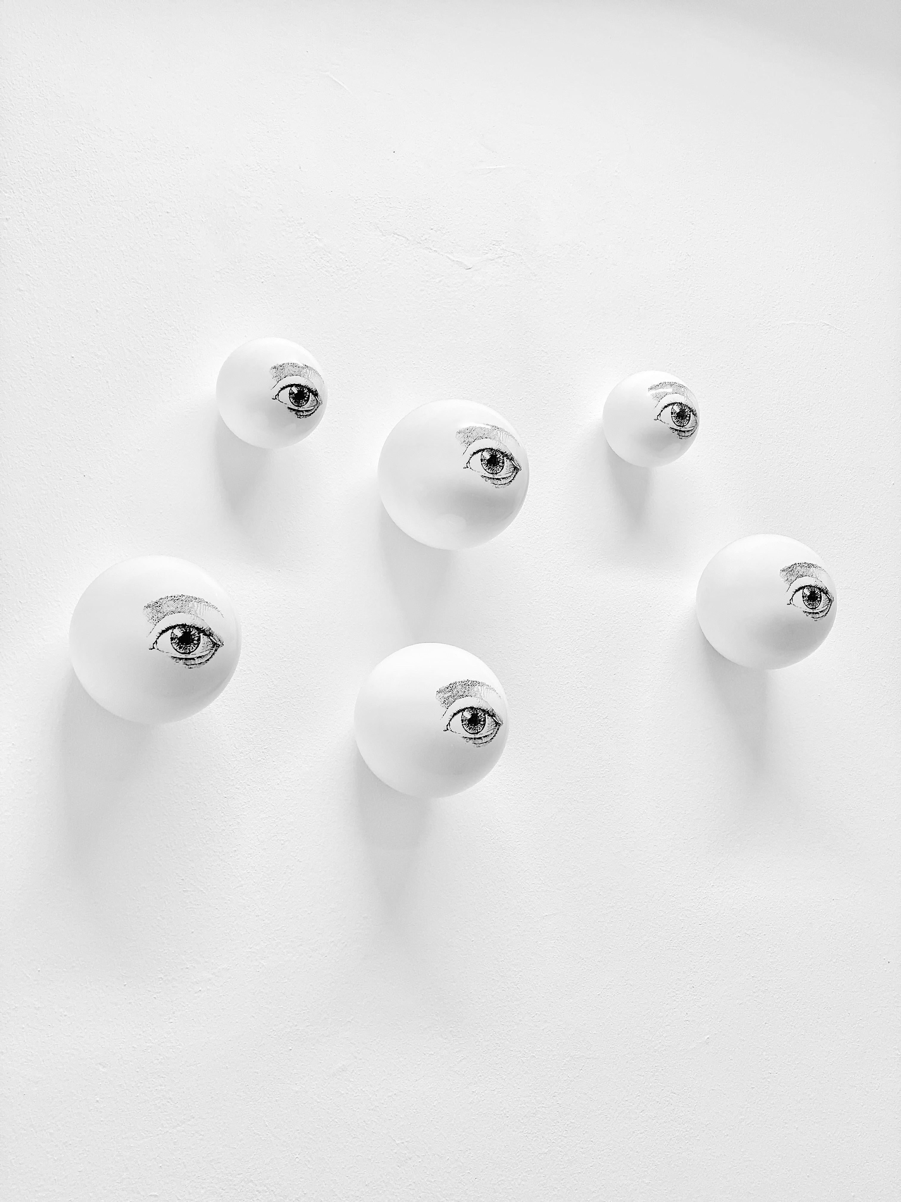 Contemporary Glossy White Stoneware Wall Ornament, Minimalist Design, EYE_10 For Sale 6