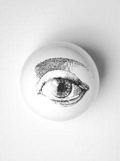 Contemporary Glossy White Stoneware Wall Ornament, Minimalist Design, EYE_10