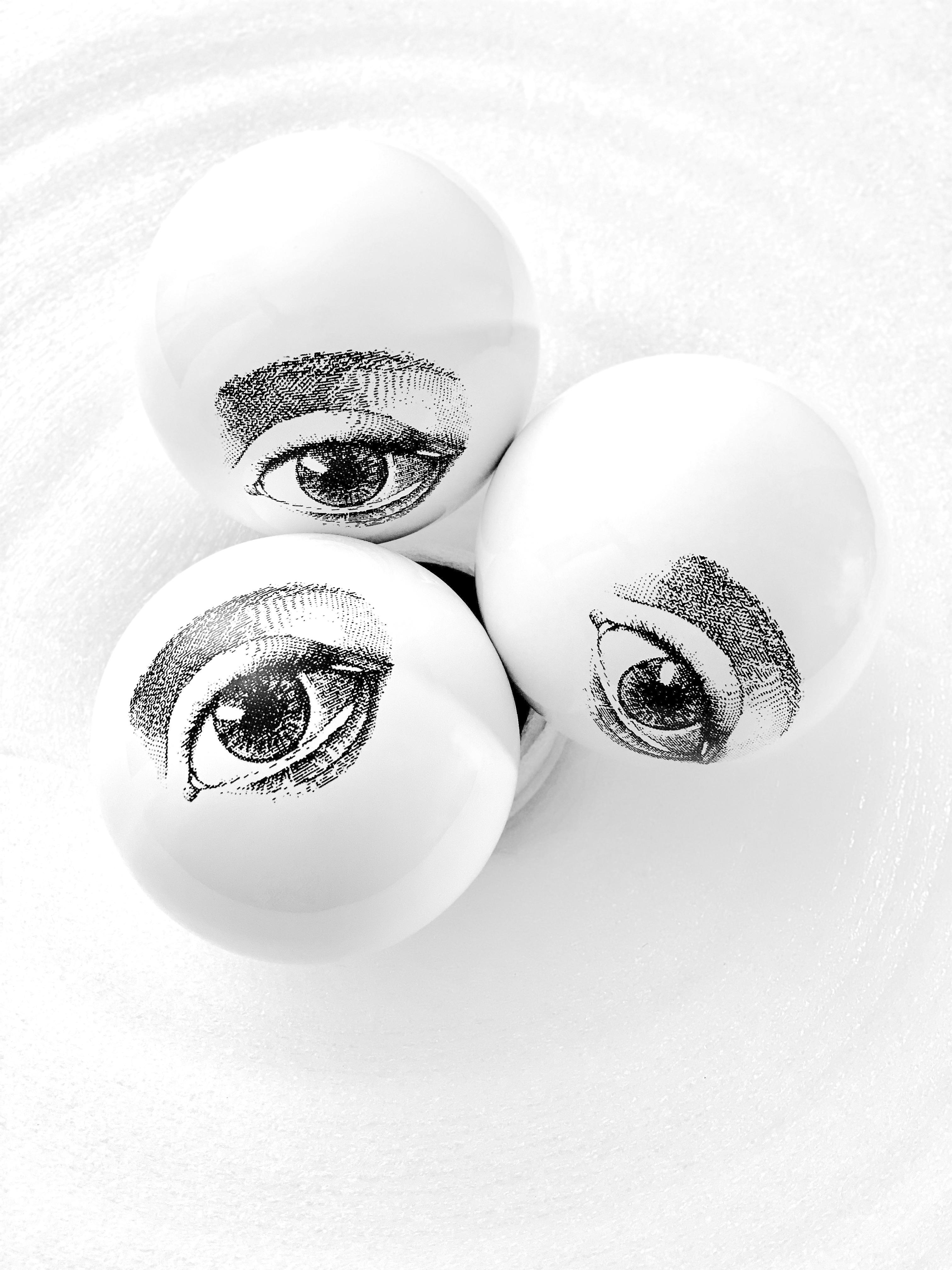 German Contemporary Glossy White Stoneware Wall Ornament, Minimalist Design, EYE_10 For Sale