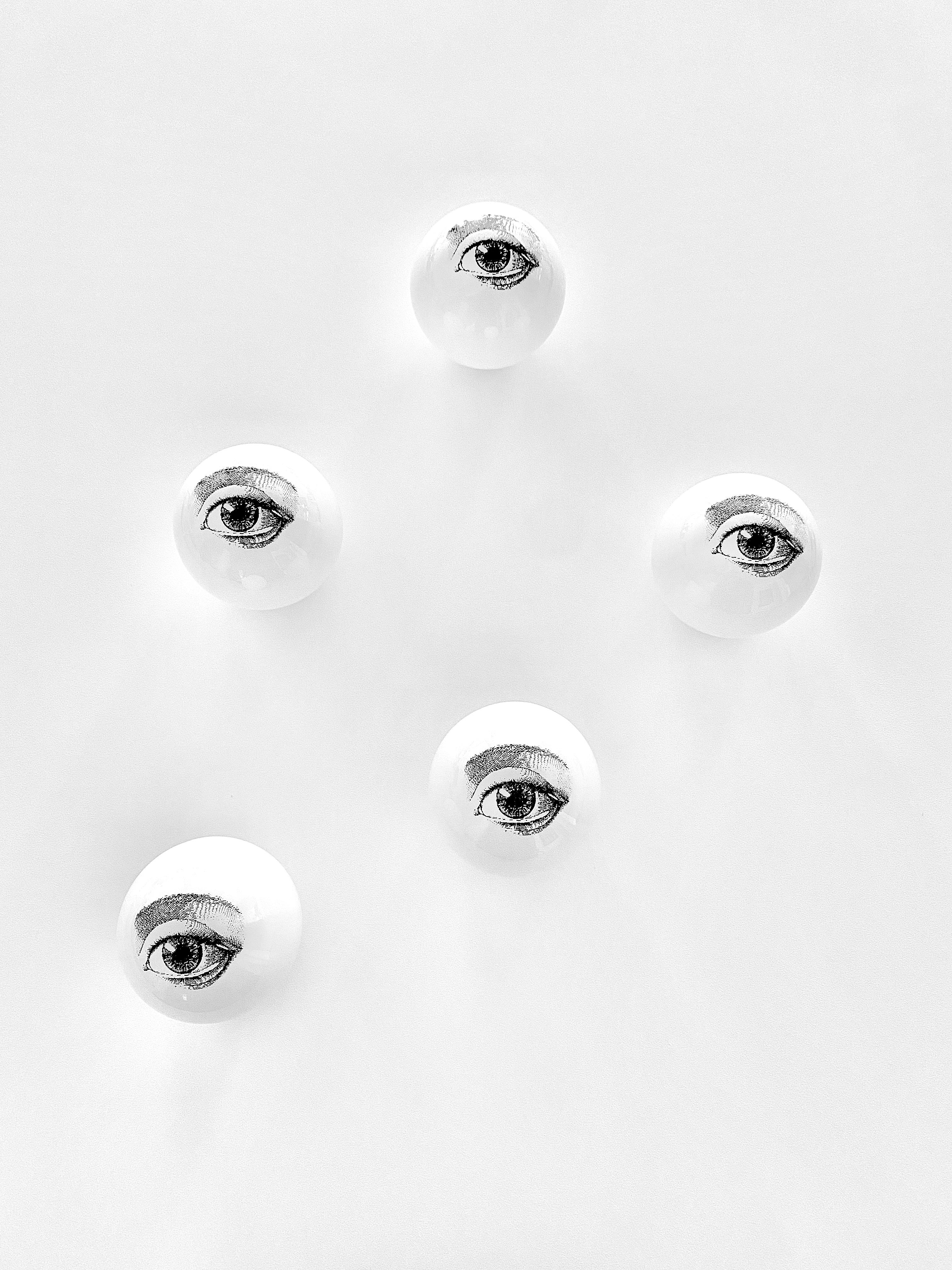 Contemporary Glossy White Stoneware Wall Ornament, Minimalist Design, EYE_10 For Sale 1