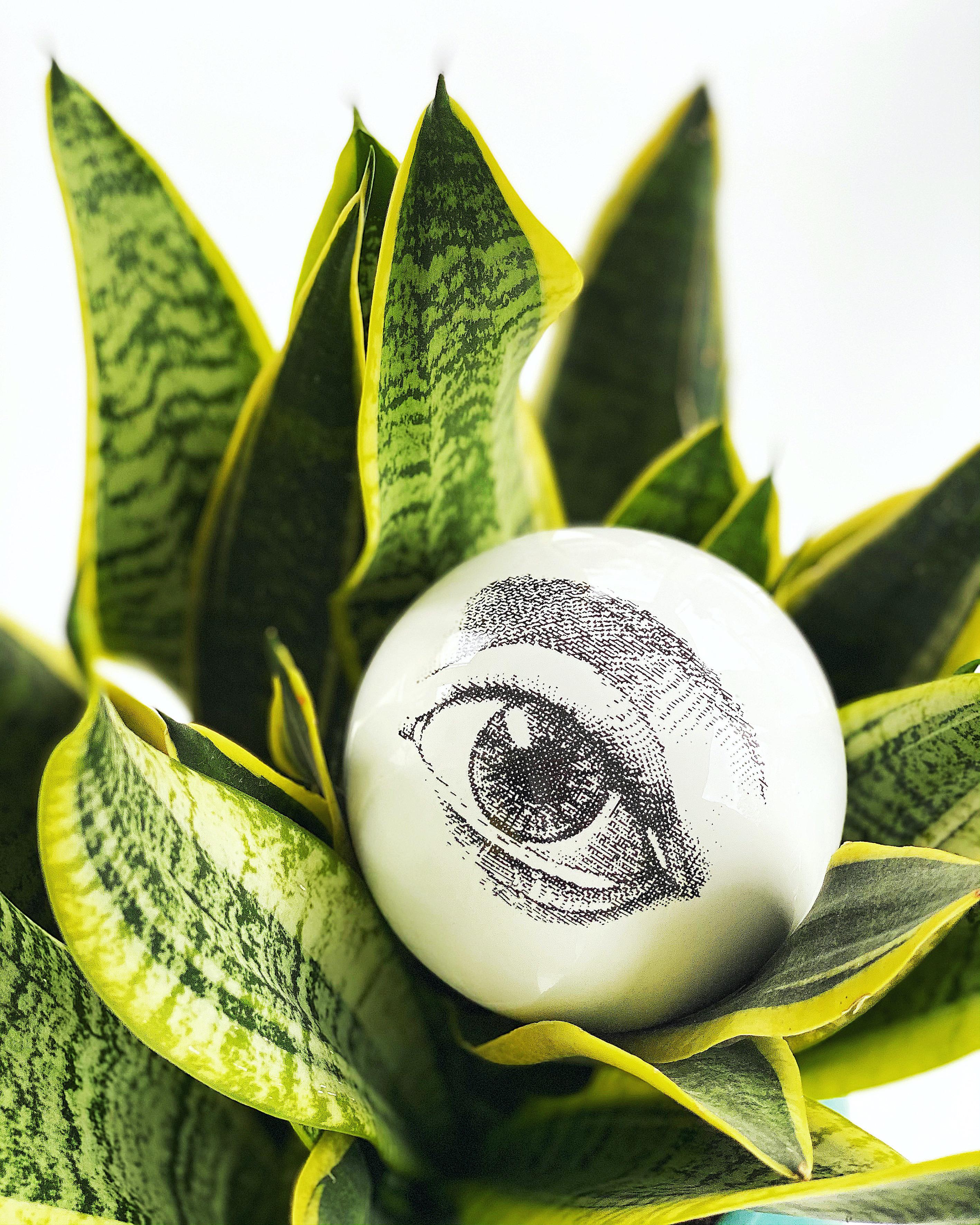 Contemporary Glossy White Stoneware Wall Ornament, Minimalist Design, EYE_10 For Sale 2