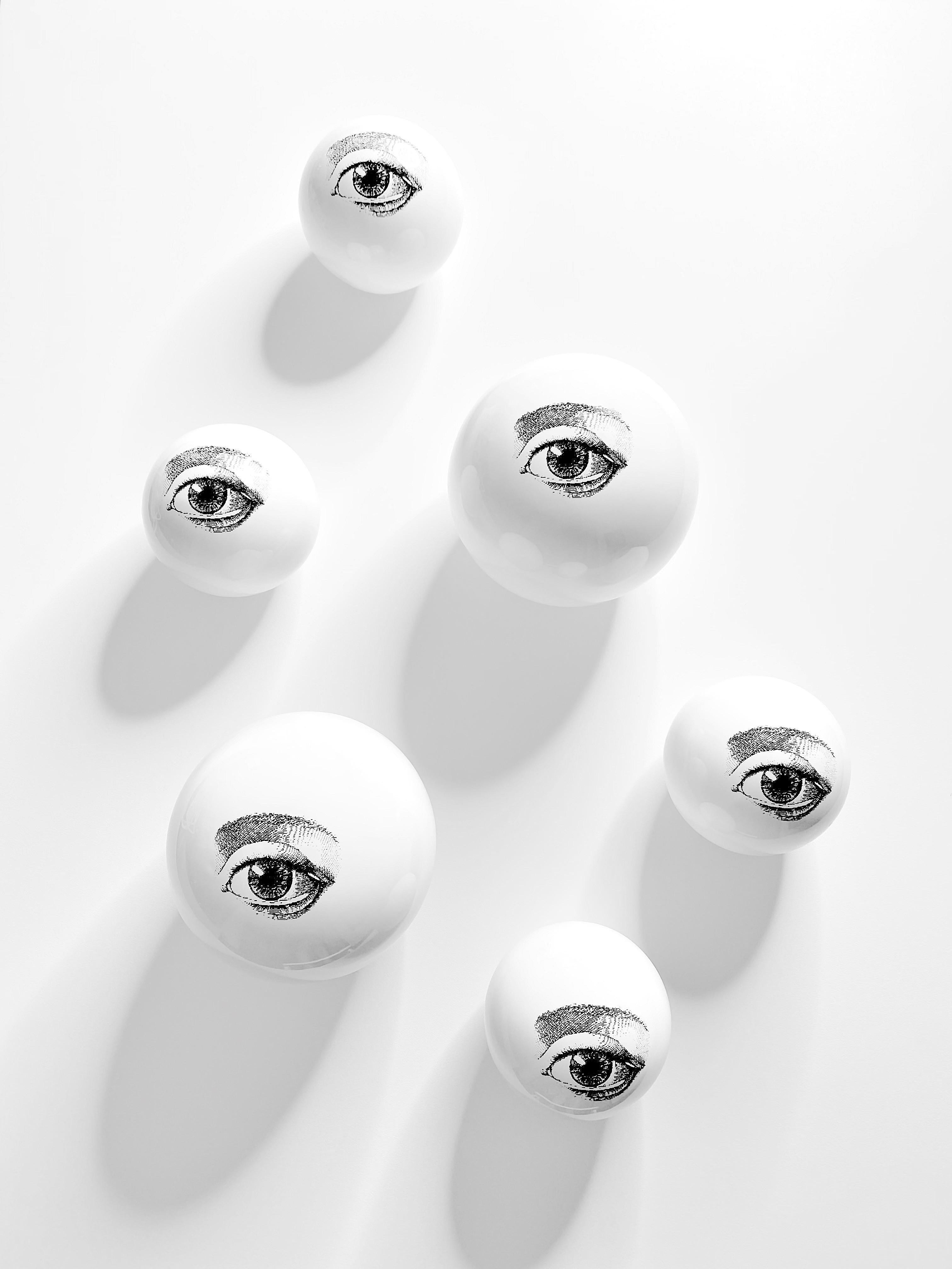 Contemporary Glossy White Stoneware Wall Ornament, Minimalist Design, EYE_15 For Sale 6