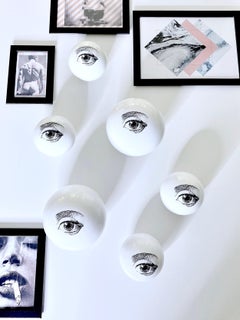 Contemporary Glossy White Stoneware Wall Ornament, Minimalist Design, EYE_15