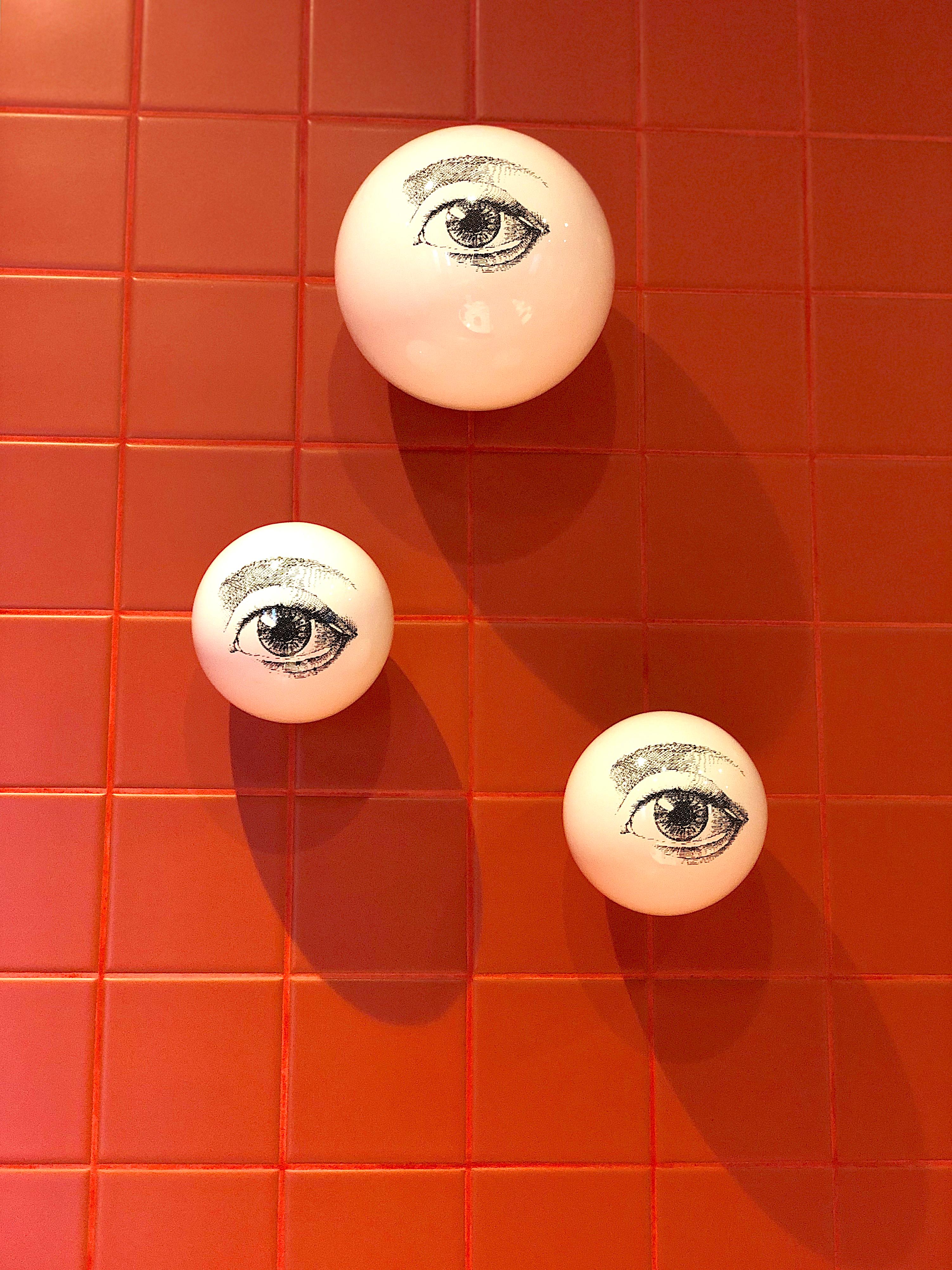 Modern Contemporary Glossy White Stoneware Wall Ornament, Minimalist Design, EYE_15 For Sale