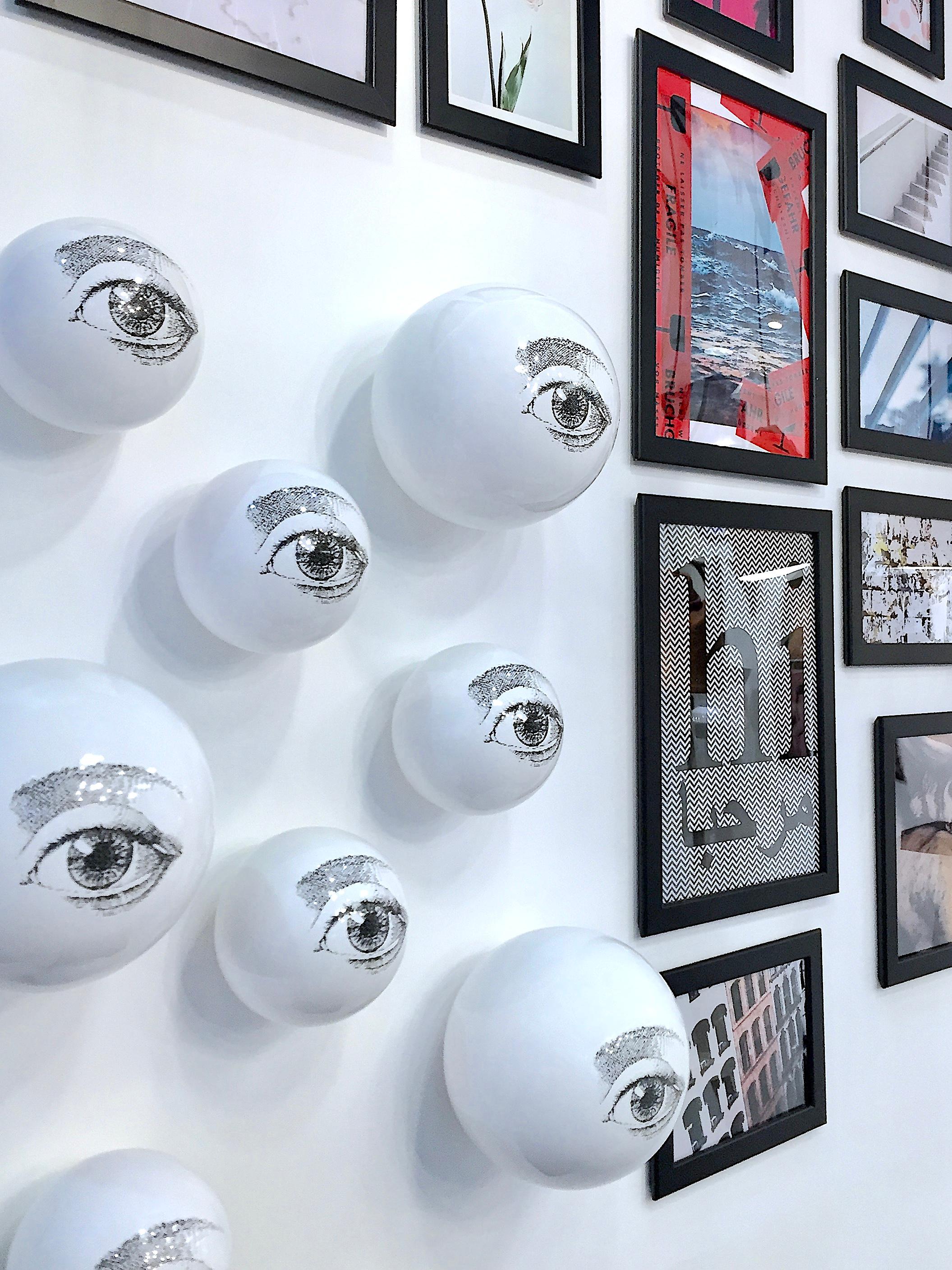 German Contemporary Glossy White Stoneware Wall Ornament, Minimalist Design, EYE_15 For Sale