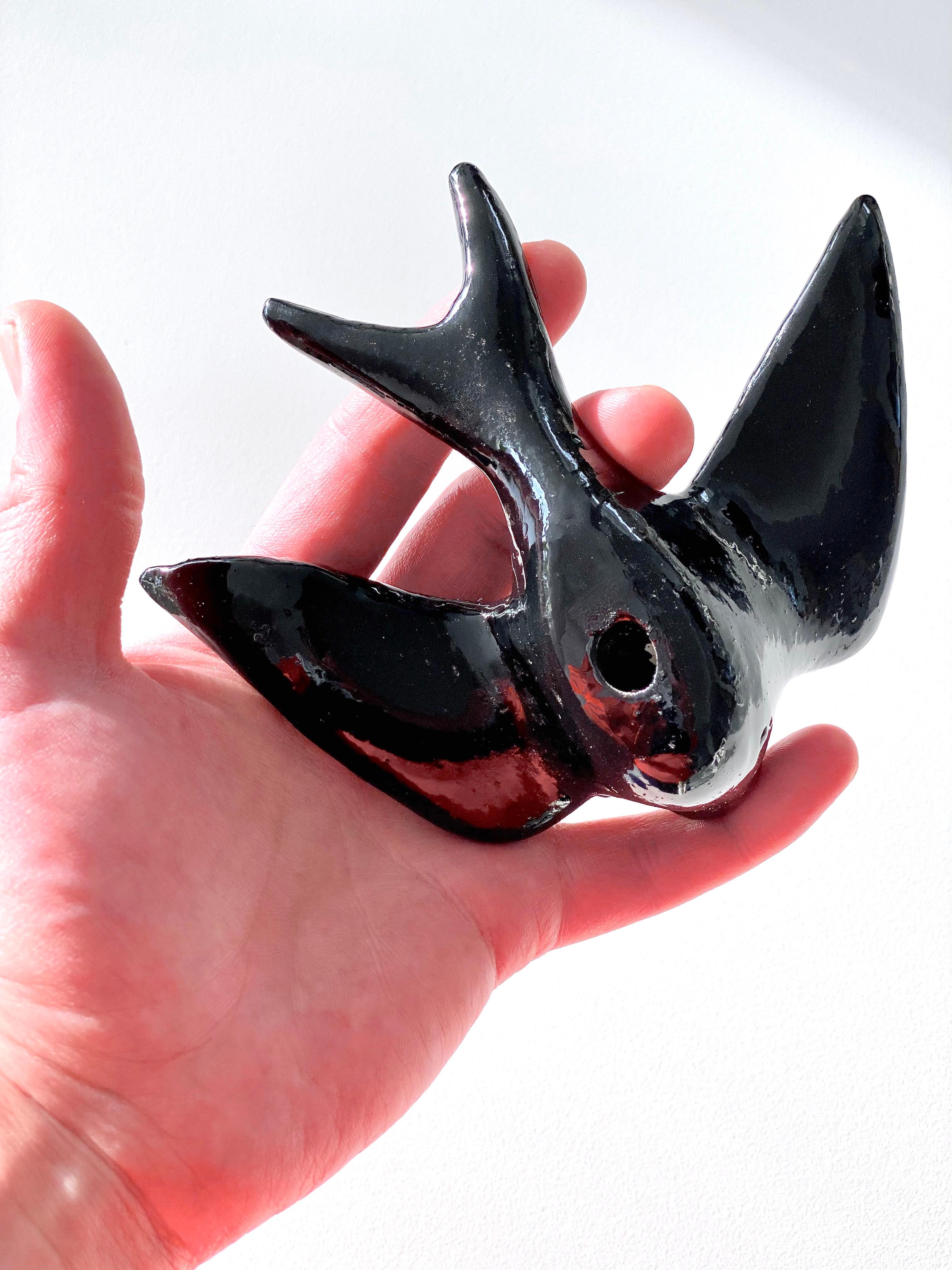 Contemporary Glossy Black Stoneware Wall Ornaments, Minimalist Design, SWALLOWS For Sale 9