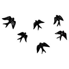 Ornamenti da parete contemporanei in gres nero lucido, design minimalista, SWALLOWS