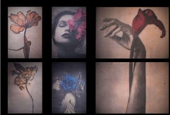 Blue Rose Wall Painting by Malerba, Hand-Crafted Modern Italian Art