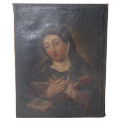 Antique Wall painting by Felix Cortey  " portrait de la vierge Marie "