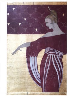 Lady in Red Wall Painting, Japanese Art Deco Style, Canvas, 2010+
