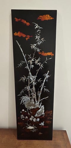 wall panel in lacquer signed Hong Phuoc , Vietnam , 1950's