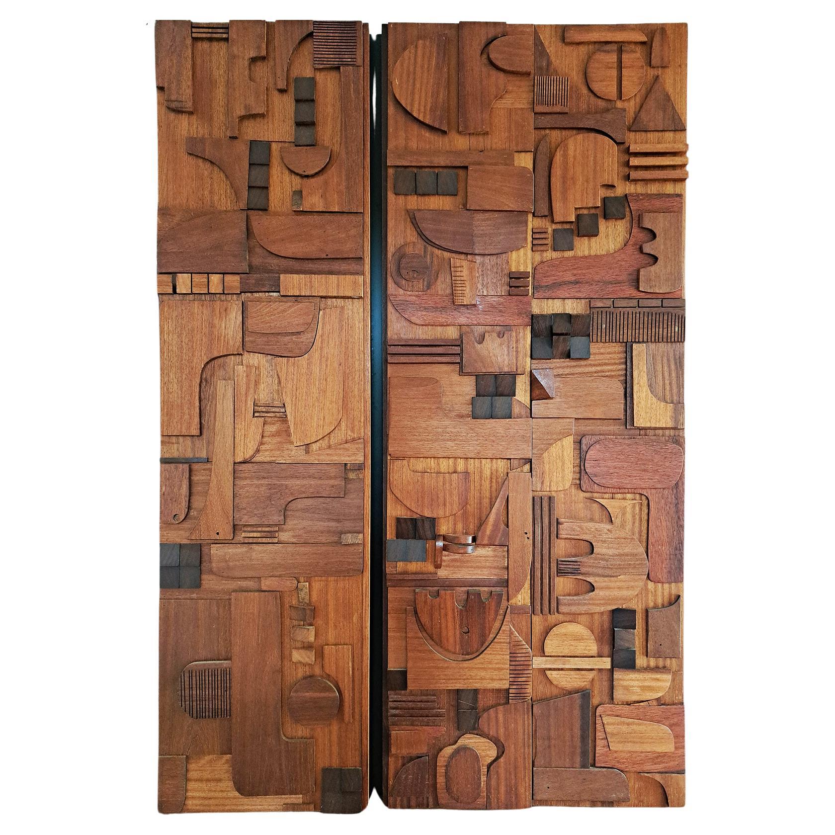 Contemporary handcrafted in the UK Superb unique one-off set of 3 panelling, hand-carved and hand-crafted by Maker John Alfredo Harris. These 3 panels were converted into doors. Could be easily attached to a wall or reconfigured to doors or anything