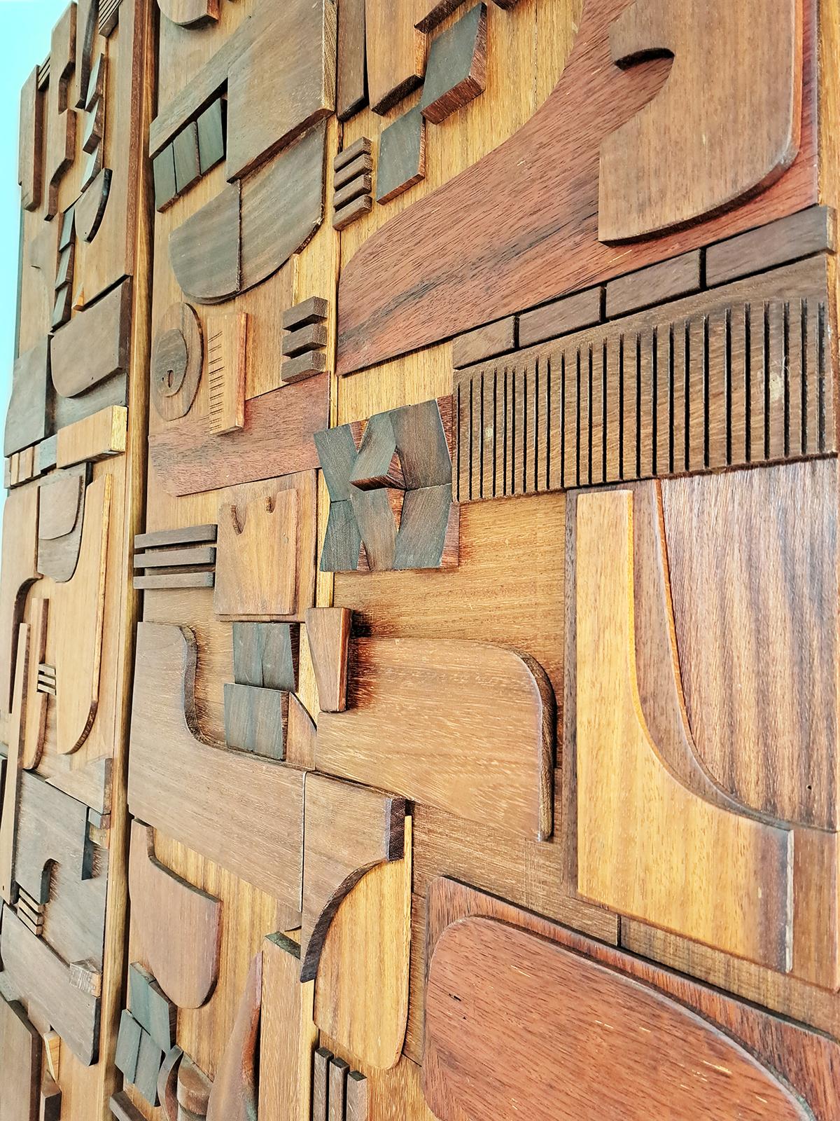 Hand-Carved Wall Panelling Cladding by John Alfredo Harris, Art Object Panel Sculpture Piece For Sale