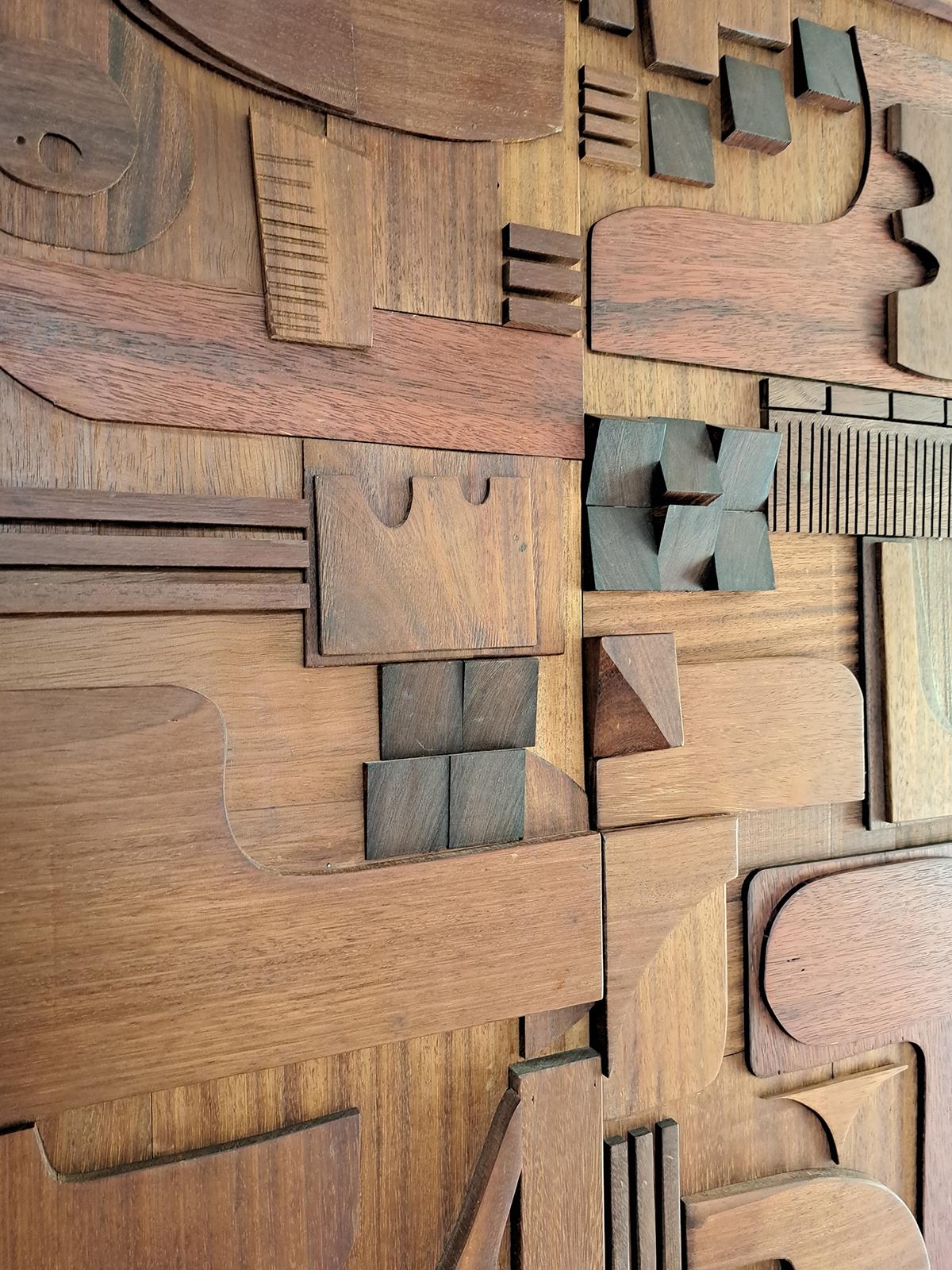 Wood Wall Panelling Cladding by John Alfredo Harris, Art Object Panel Sculpture Piece For Sale