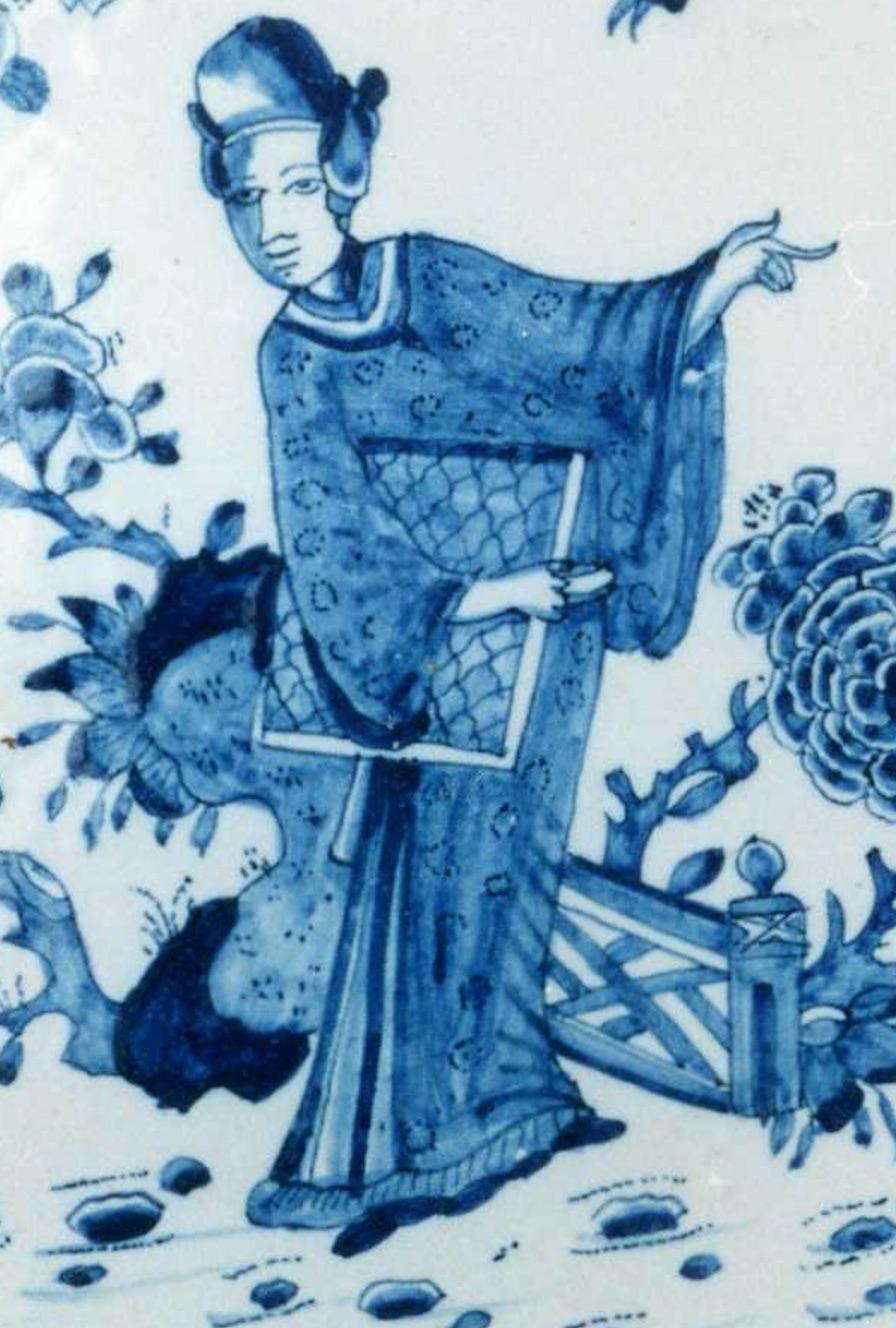 Wandplakette Niederländisch, 18. Jahrhundert, Delfter Porzellan, Blau und Weiß, Chinoiserie, Keramik (Barock) im Angebot