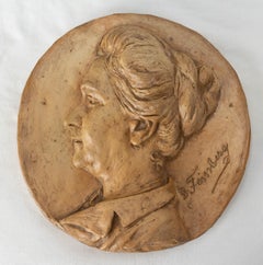 Wall Plaque Sculpture Medallion Woman Figure Signed B. Feinberg, Late 19th C