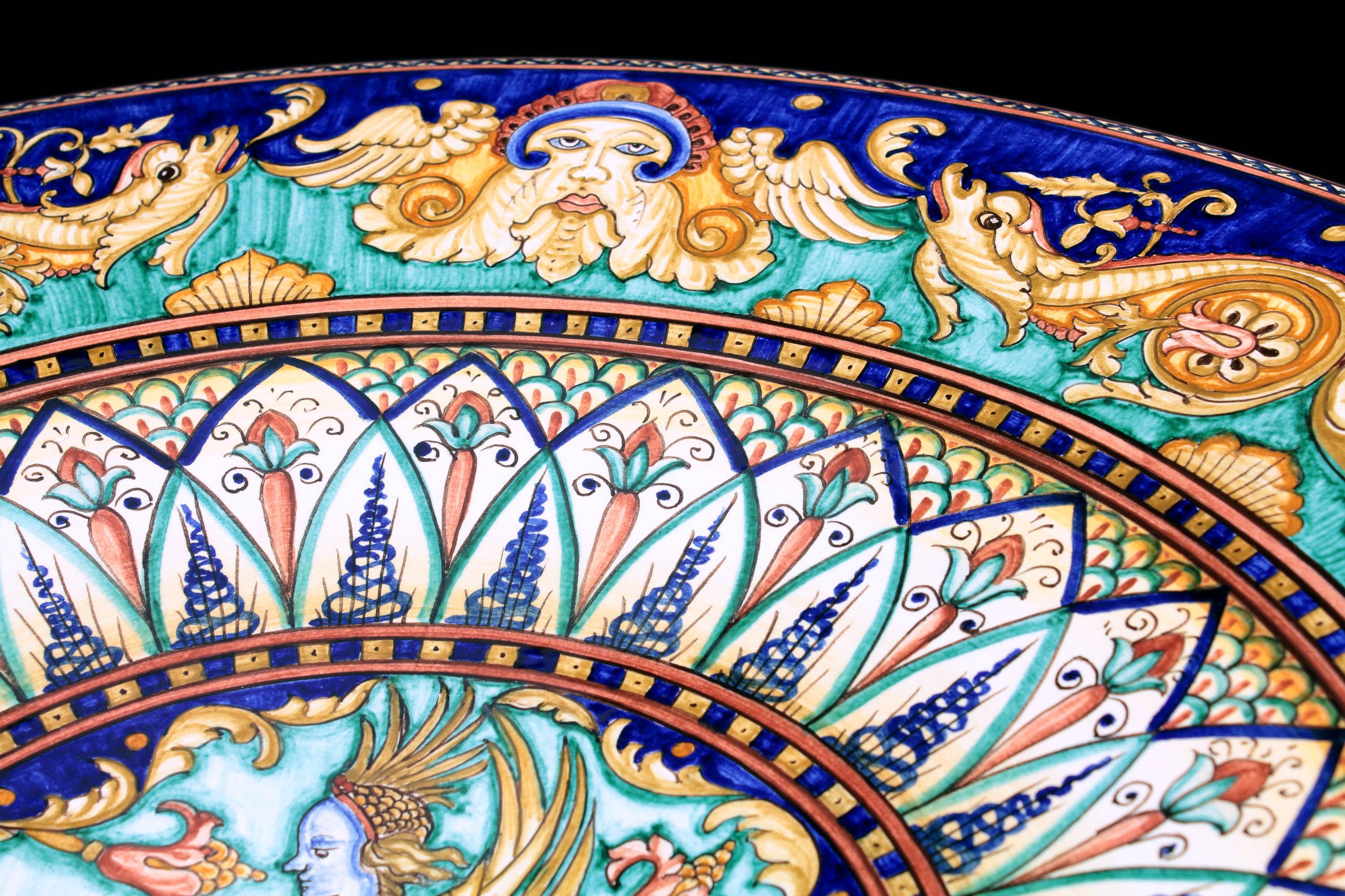 Plato de mayólica Centro de mesa Plato de pared pintado a mano Azul Aguamarina Italia en venta 6