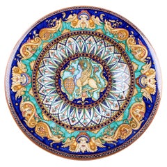 Majolica Plate Centerpiece Hand Painted Wall Dish Bowl Blue Aquamarine Italy 