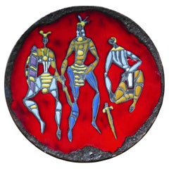 Wall plate in lava and enamel ceramic Marcello Fantoni style