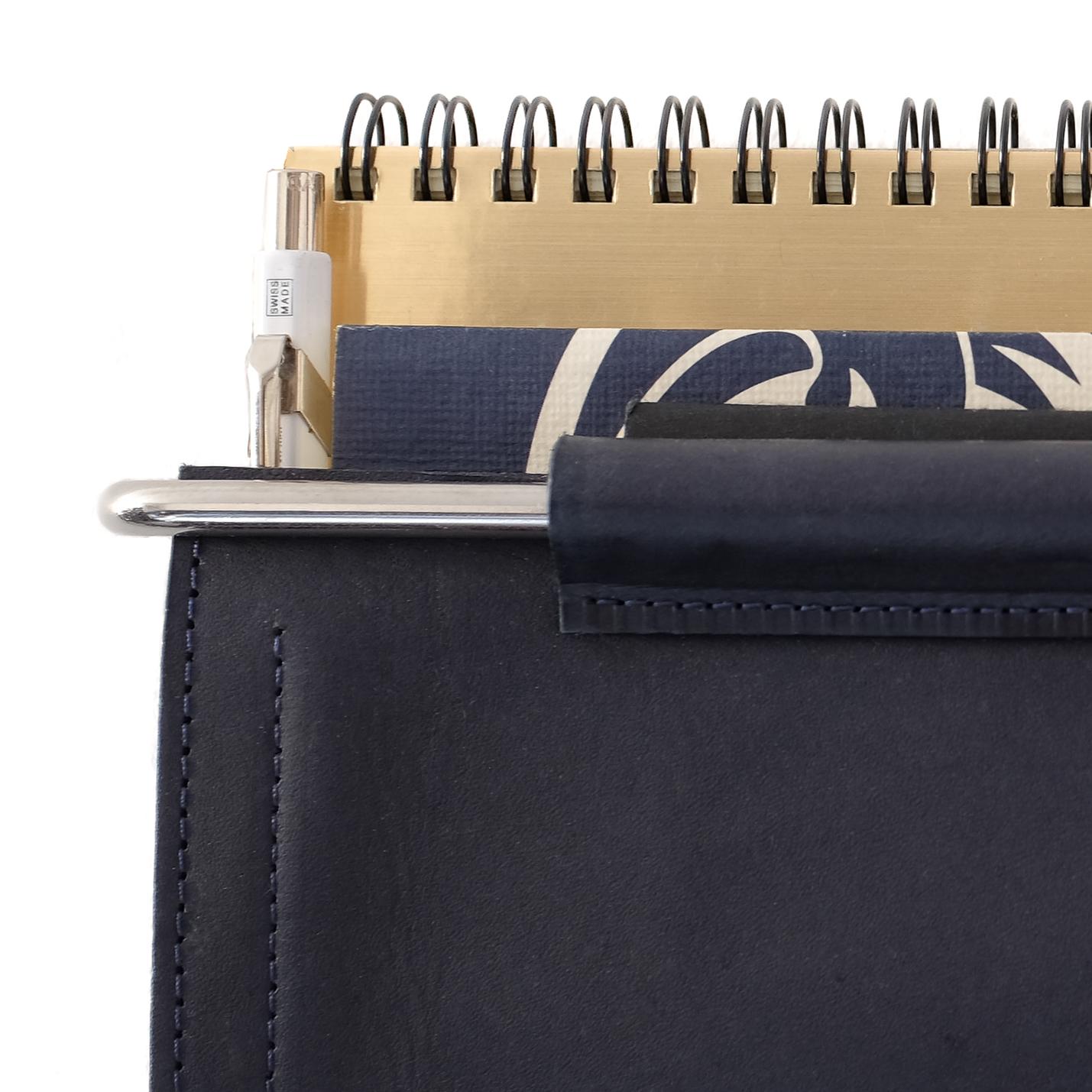Modern Navy Leather and Stainless Wall Pocket 12”x 1.5