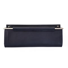 Navy Leather and Stainless Wall Pocket 12”x 1.5"x 6”H by Moses Nadel