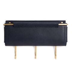 Wall Storage Pocket in Navy Leather and Brass with 3 Hooks by Moses Nadel