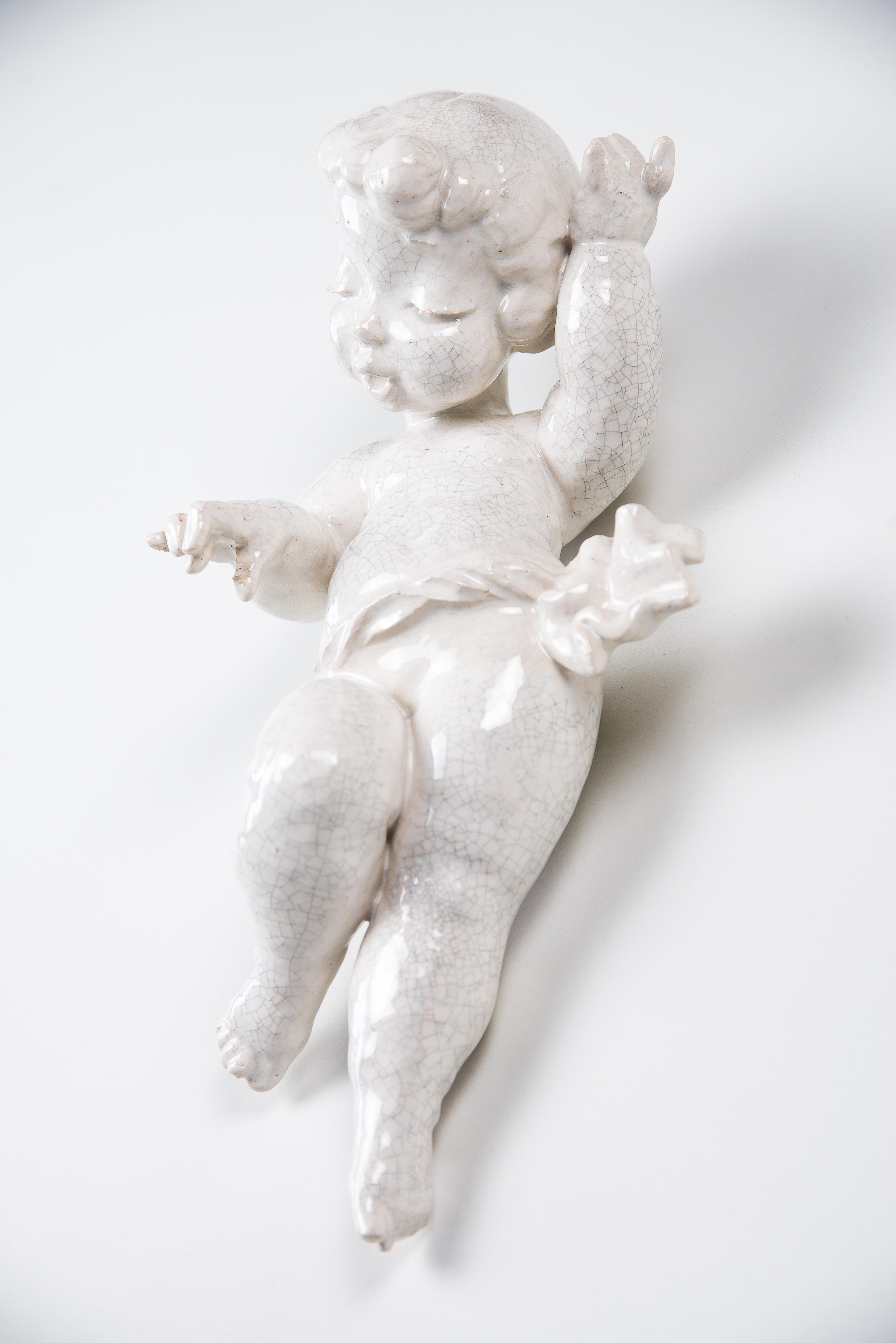 Mid-20th Century Wall Putto Ceramic Figurine, circa 1930s