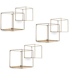 Wandregal, quadratisch, 3er-Set, 2er-Set, in Vintage-Messing-Ausführung