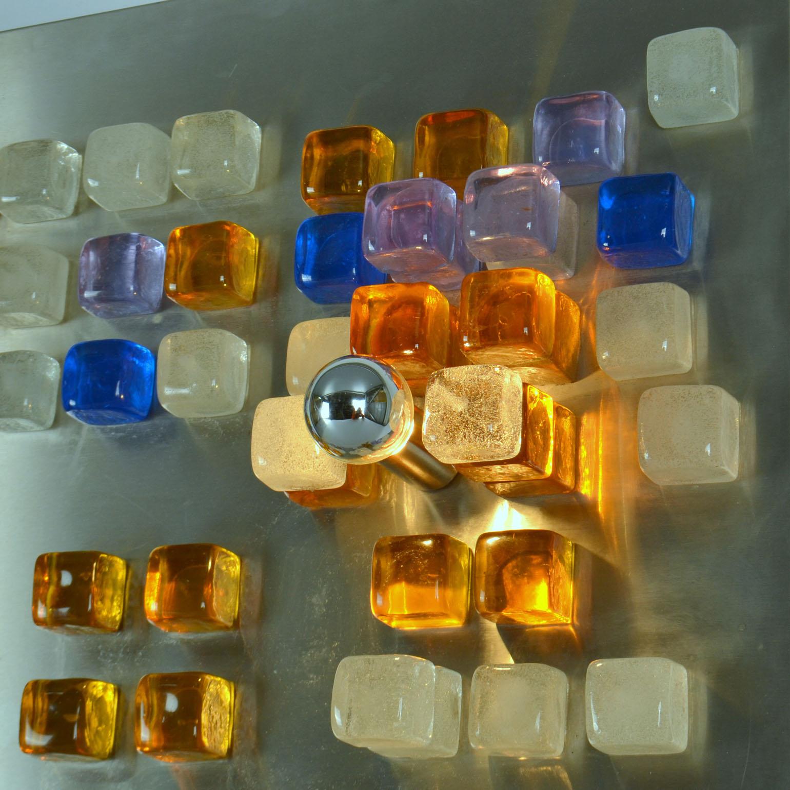 Poliarte Wall Art, Wall Light of Glass Cubes on Stainless Steel by Albano Poli  For Sale 4