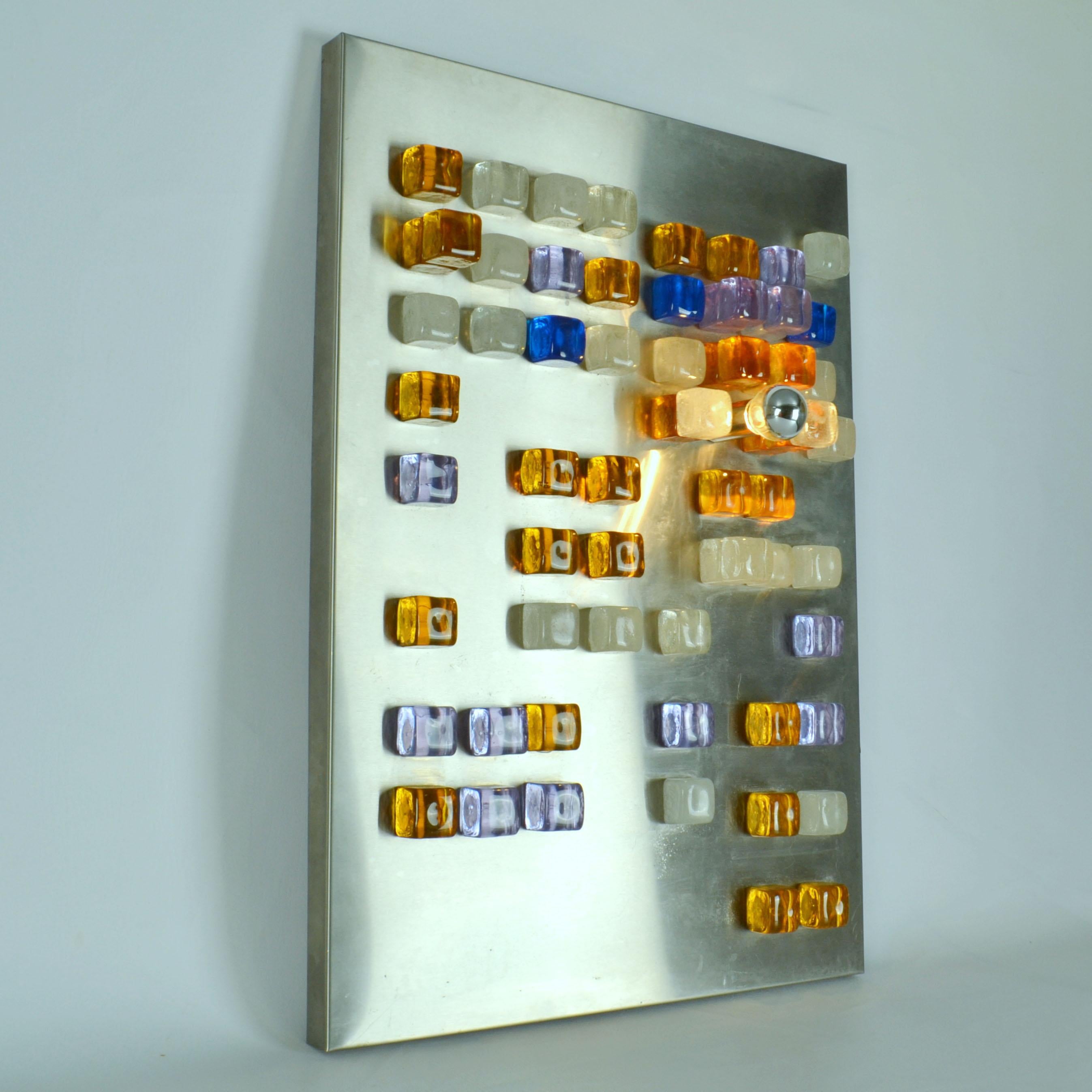 Poliarte Wall Art, Wall Light of Glass Cubes on Stainless Steel by Albano Poli  For Sale 8